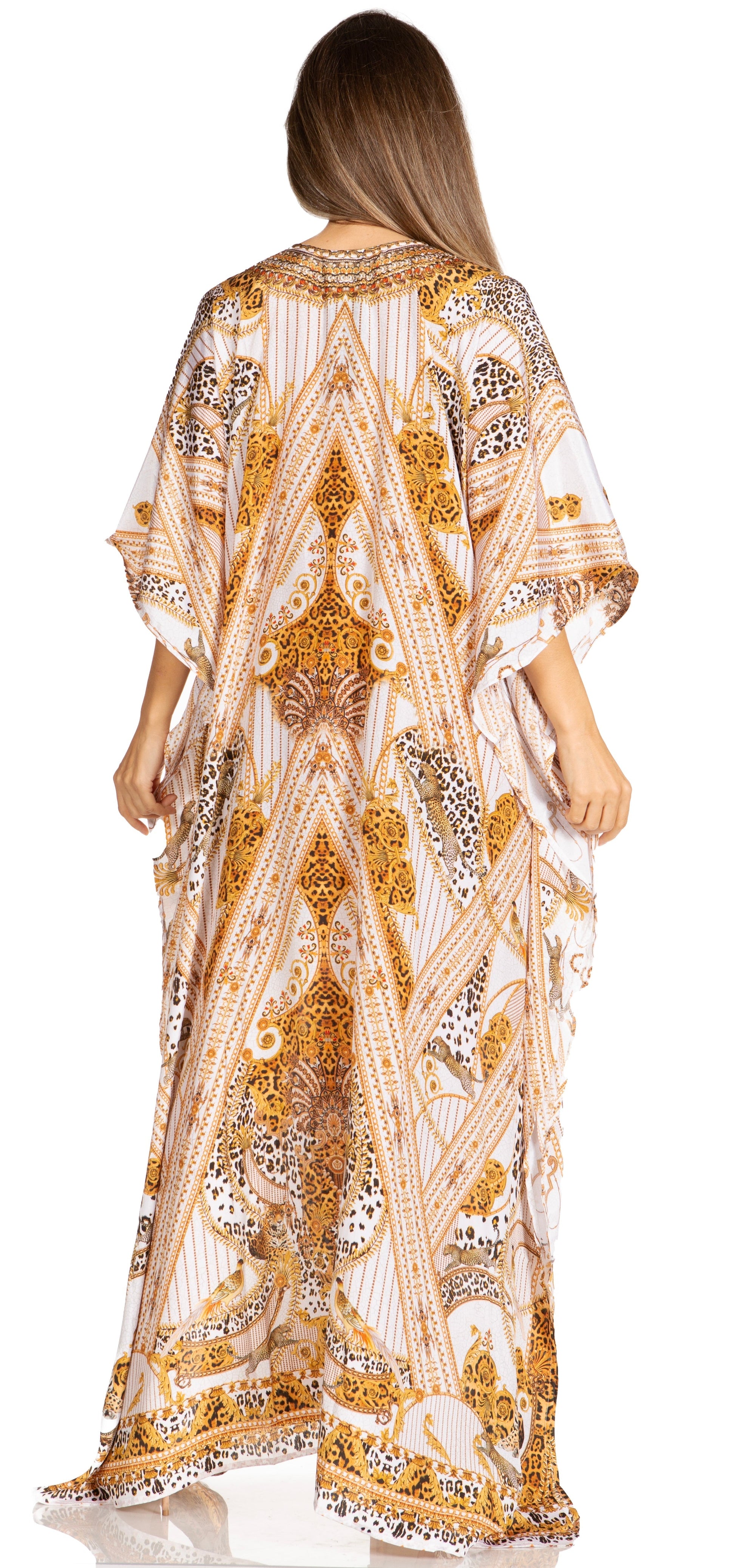 Sakkas Yeni Women's Short Sleeve V-neck Summer Floral Long Caftan Dress Cover-up - Concordia Style Boutique