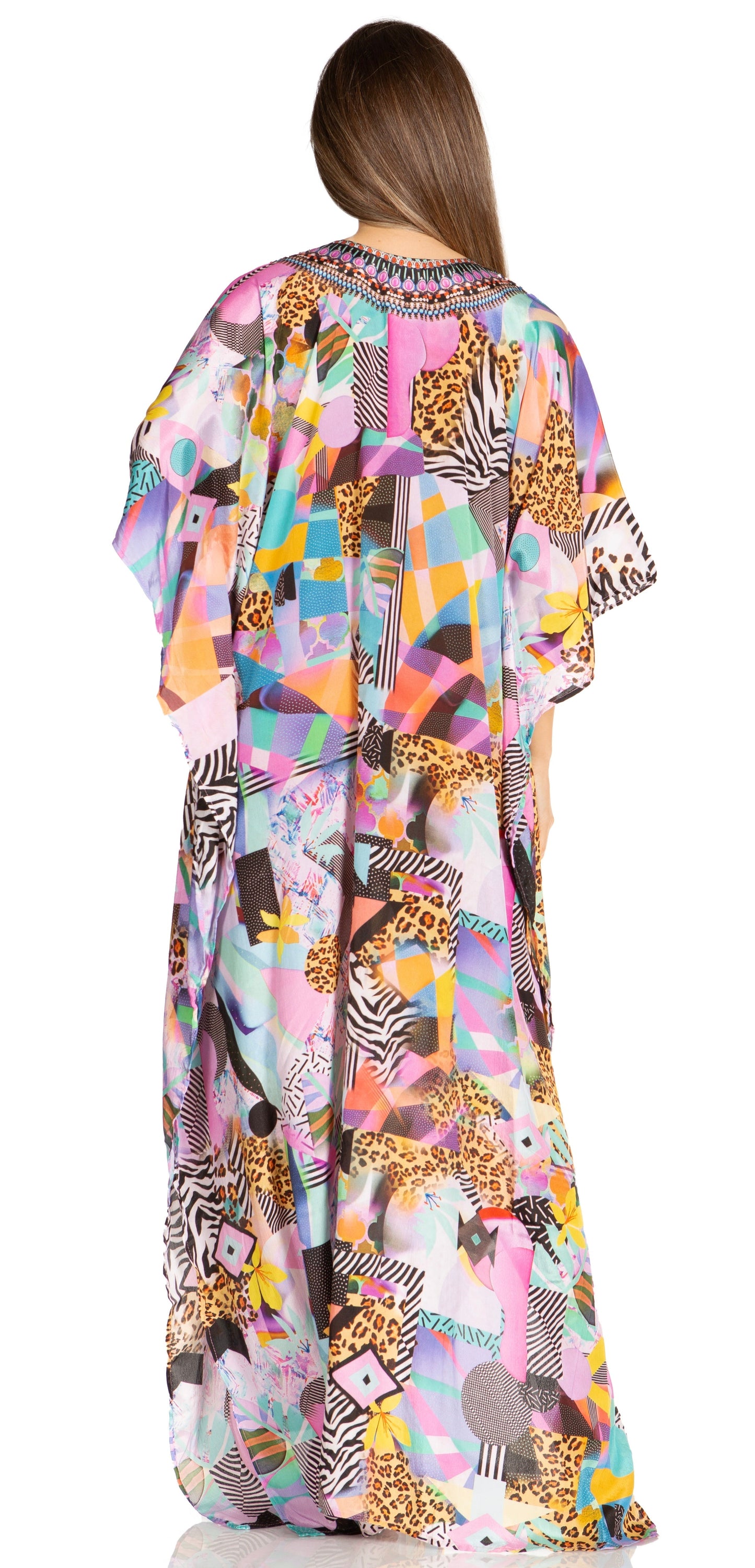 Sakkas Yeni Women's Short Sleeve V-neck Summer Floral Long Caftan Dress Cover-up - Concordia Style Boutique