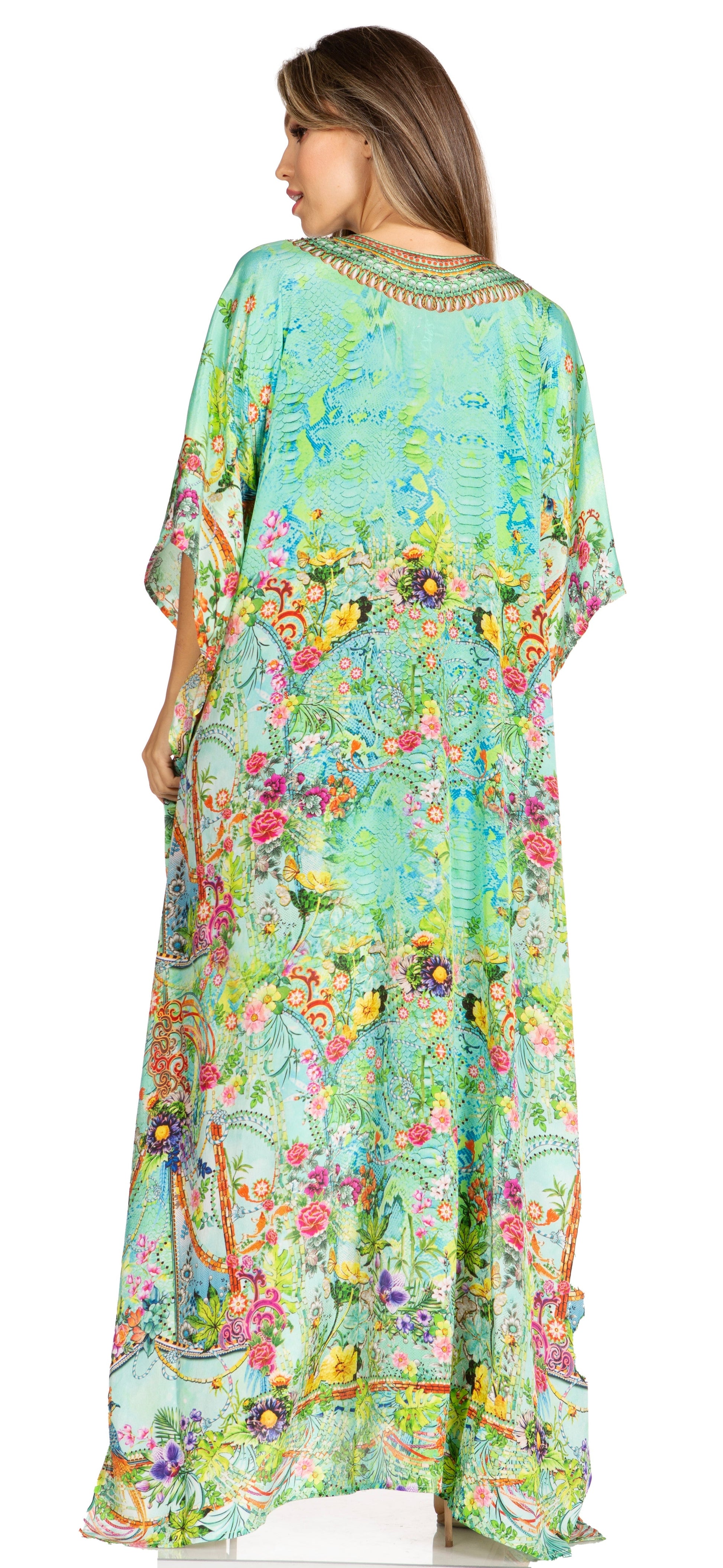 Sakkas Yeni Women's Short Sleeve V-neck Summer Floral Long Caftan Dress Cover-up - Concordia Style Boutique