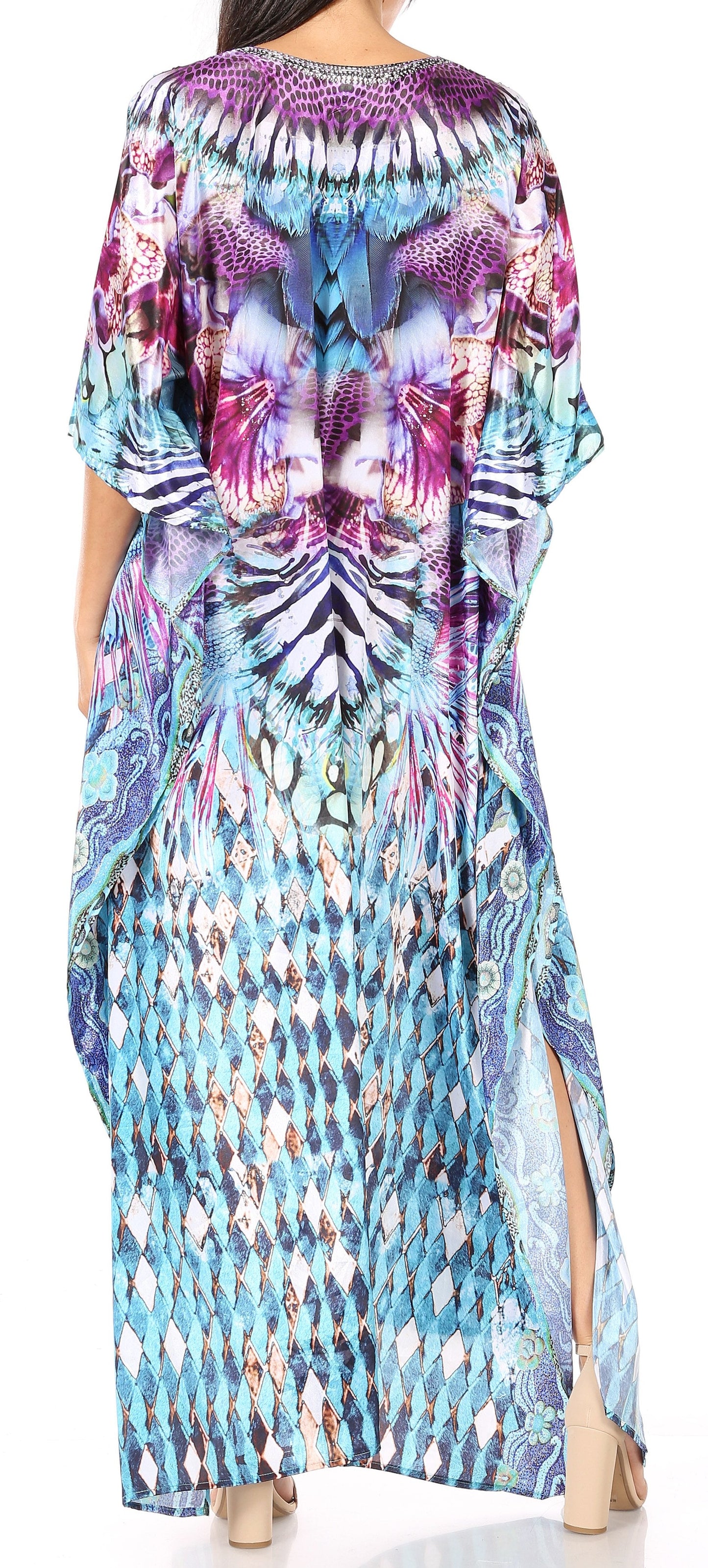 Sakkas Yeni Women's Short Sleeve V-neck Summer Floral Long Caftan Dress Cover-up - Concordia Style Boutique