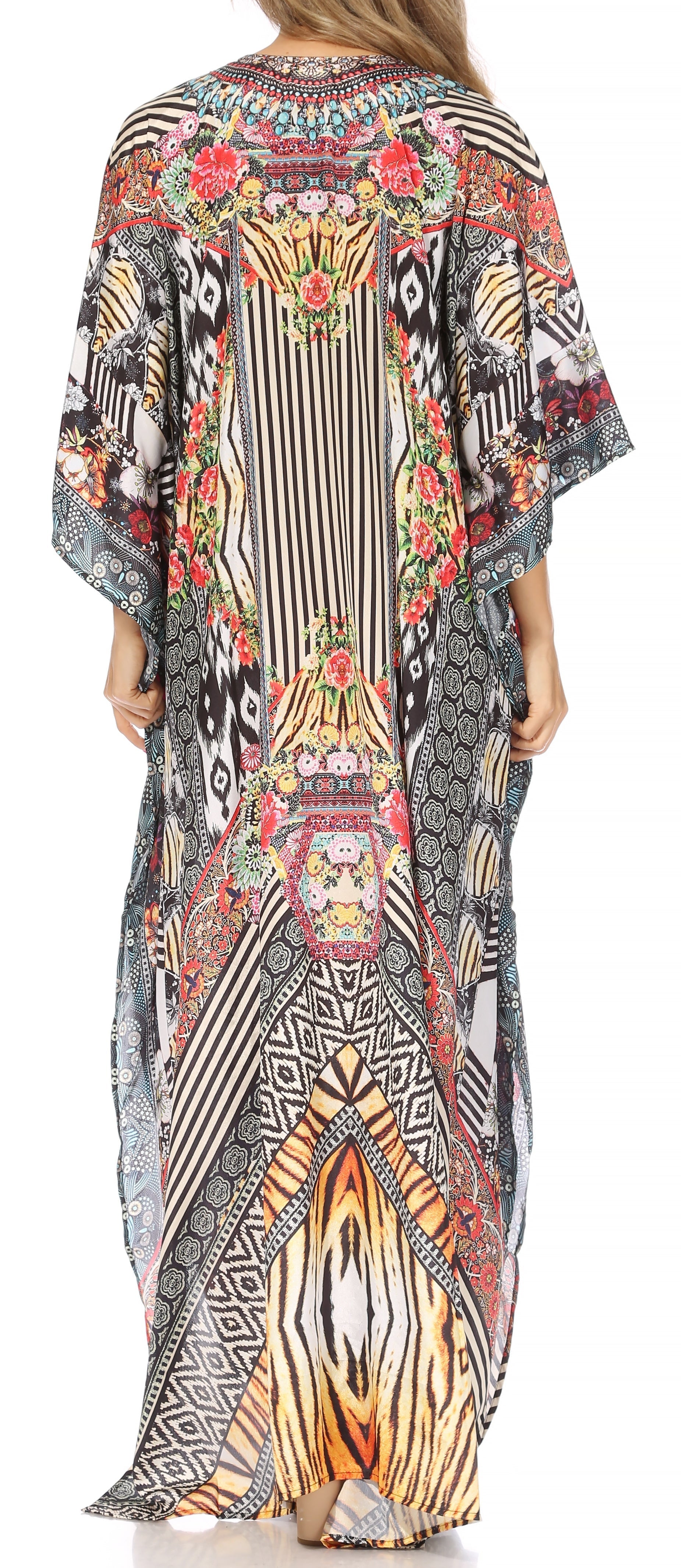 Sakkas Yeni Women's Short Sleeve V-neck Summer Floral Long Caftan Dress Cover-up - Concordia Style Boutique