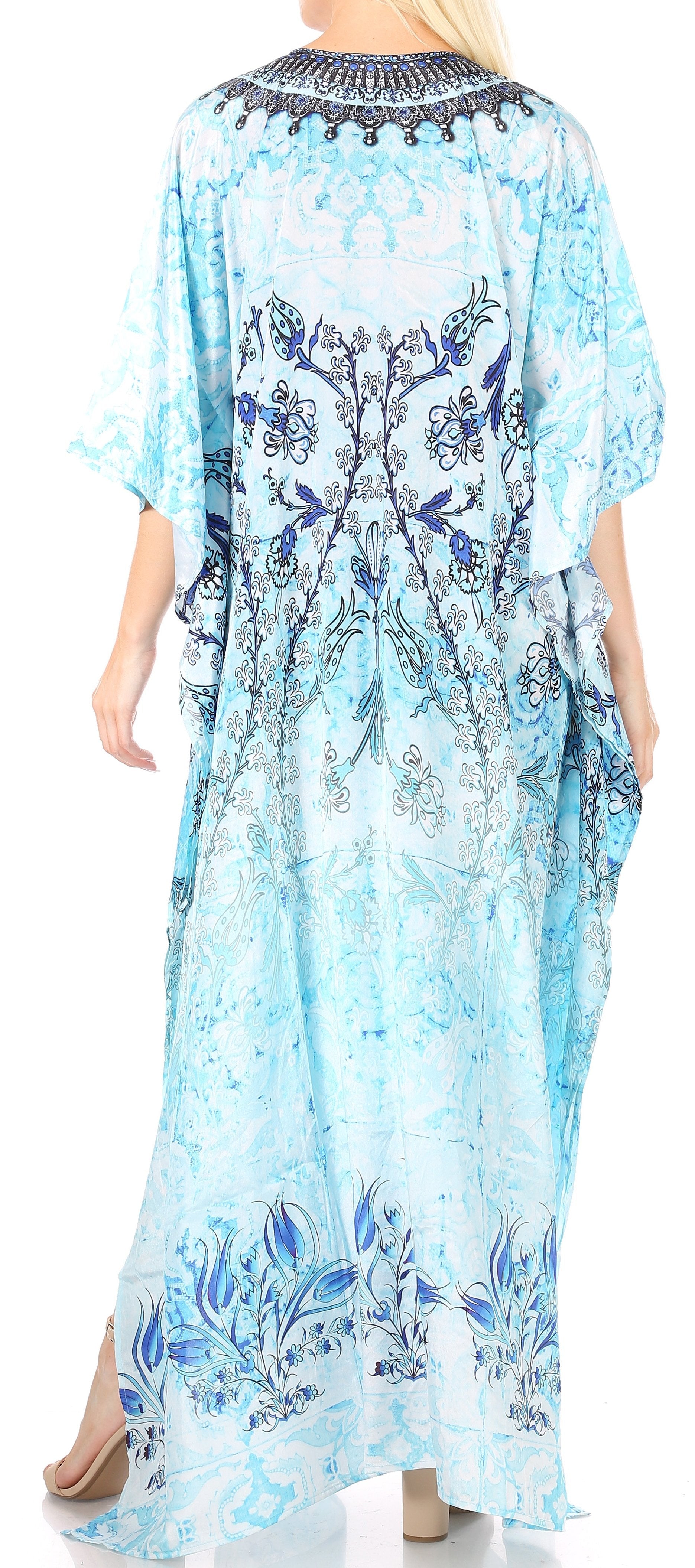 Sakkas Yeni Women's Short Sleeve V-neck Summer Floral Long Caftan Dress Cover-up - Concordia Style Boutique