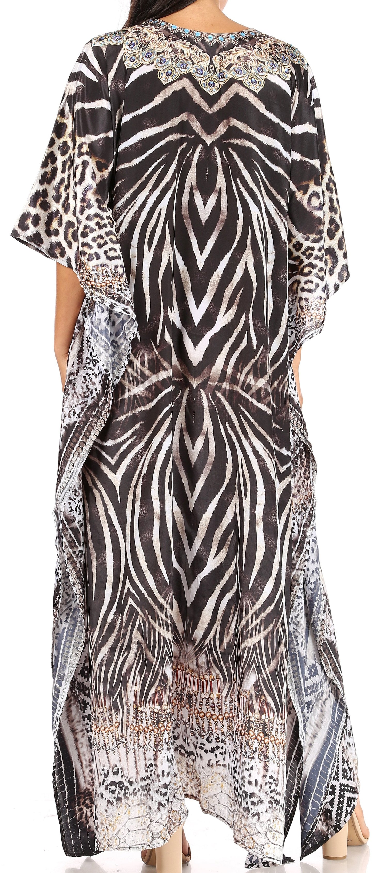 Sakkas Yeni Women's Short Sleeve V-neck Summer Floral Long Caftan Dress Cover-up - Concordia Style Boutique