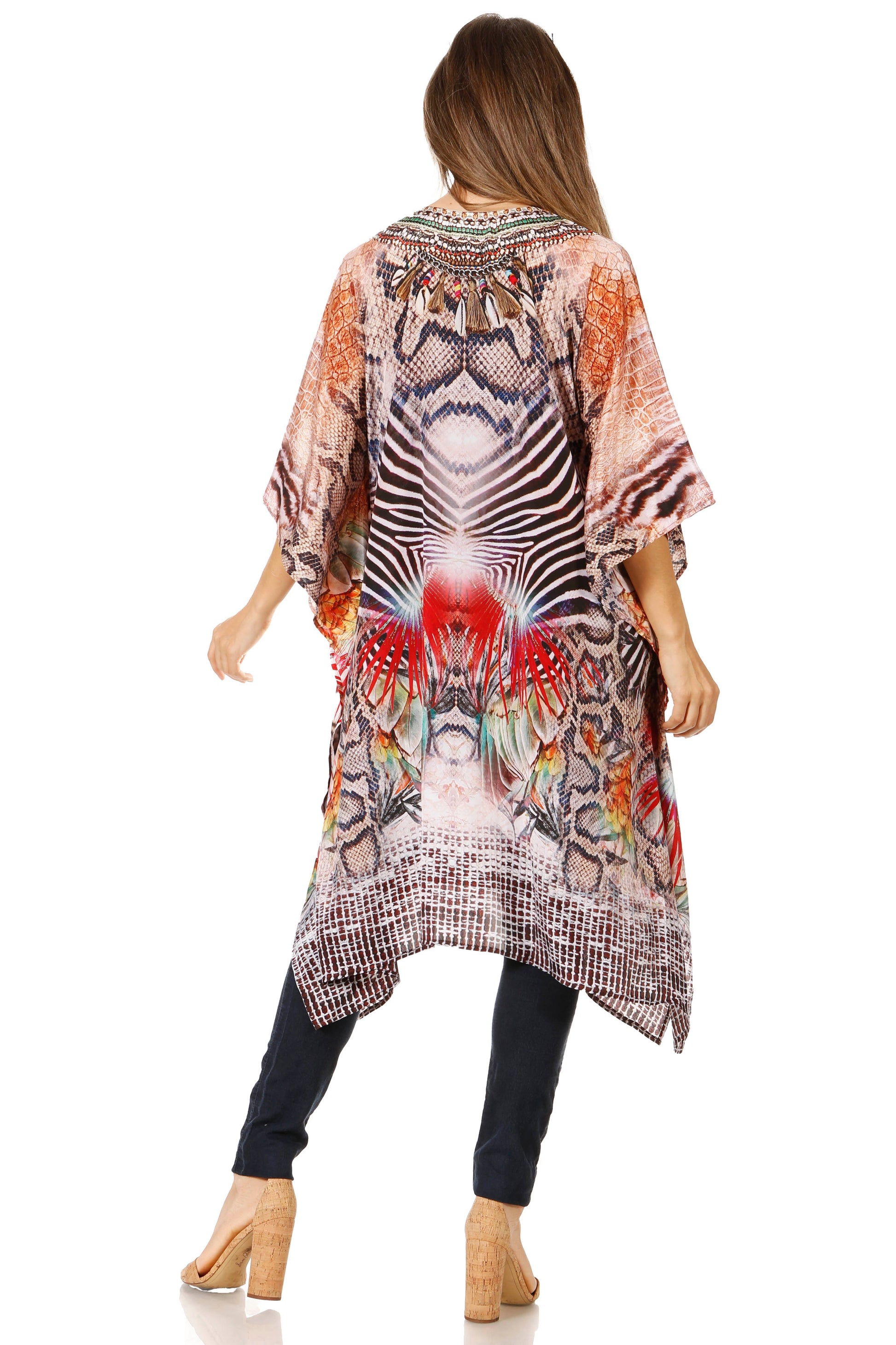 Sakkas Zeni Women's Short sleeve V-neck Summer Floral Print Caftan Dress Cover-up - Concordia Style Boutique