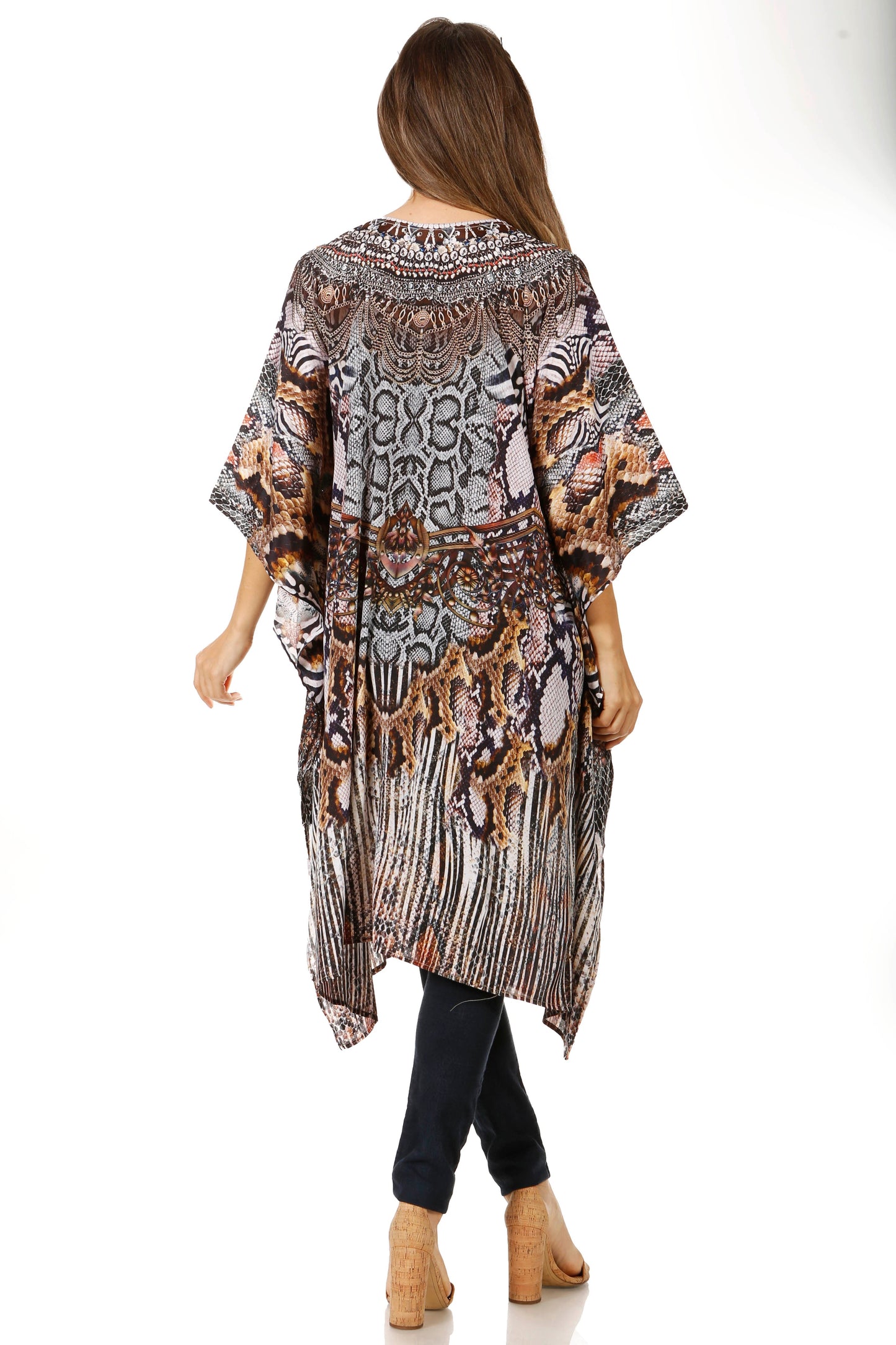 Sakkas Zeni Women's Short sleeve V-neck Summer Floral Print Caftan Dress Cover-up - Concordia Style Boutique