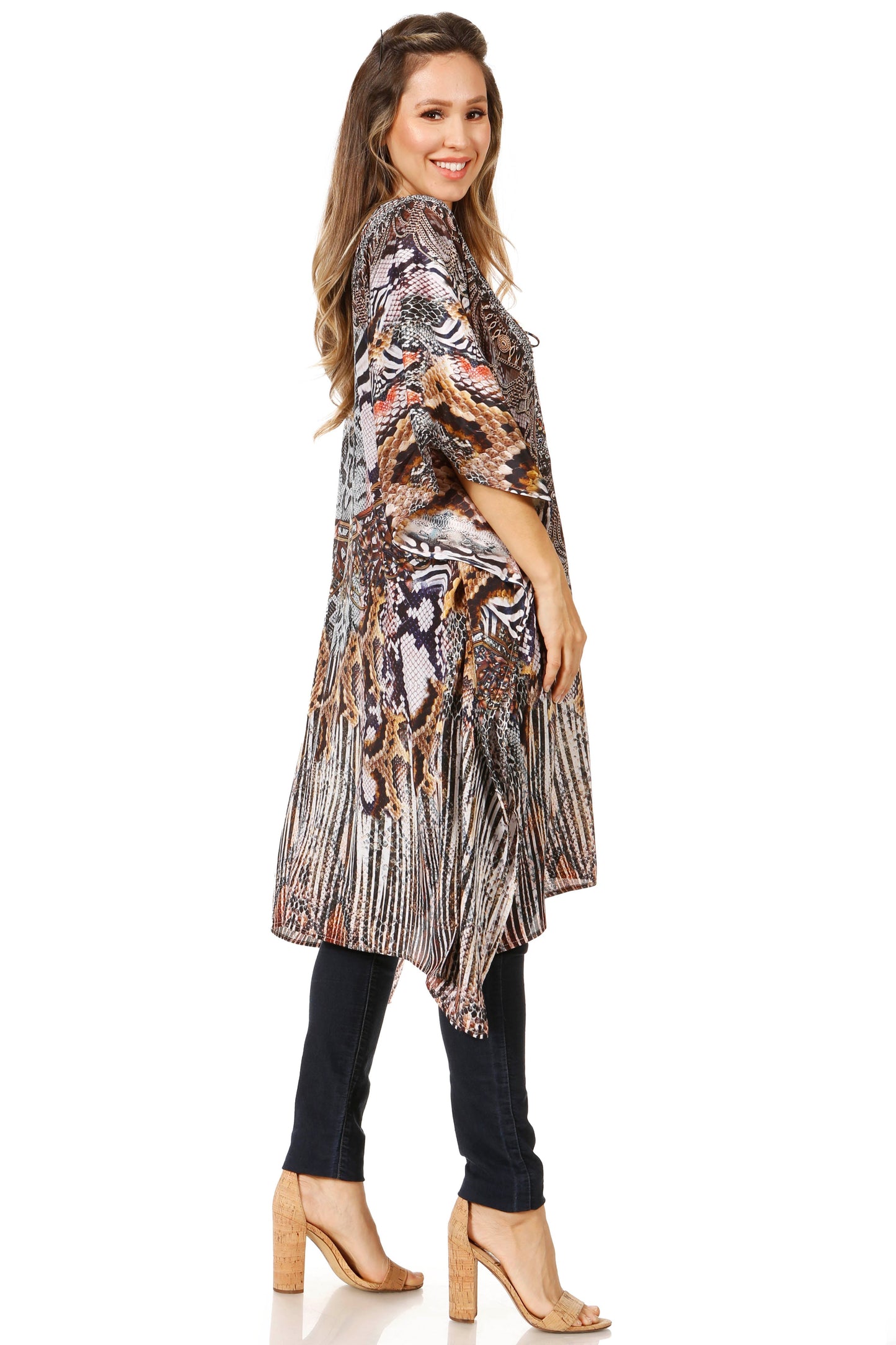 Sakkas Zeni Women's Short sleeve V-neck Summer Floral Print Caftan Dress Cover-up - Concordia Style Boutique