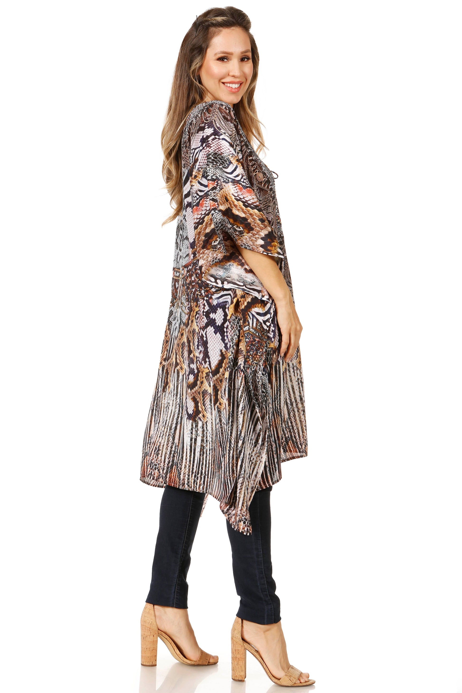 Sakkas Zeni Women's Short sleeve V-neck Summer Floral Print Caftan Dress Cover-up - Concordia Style Boutique