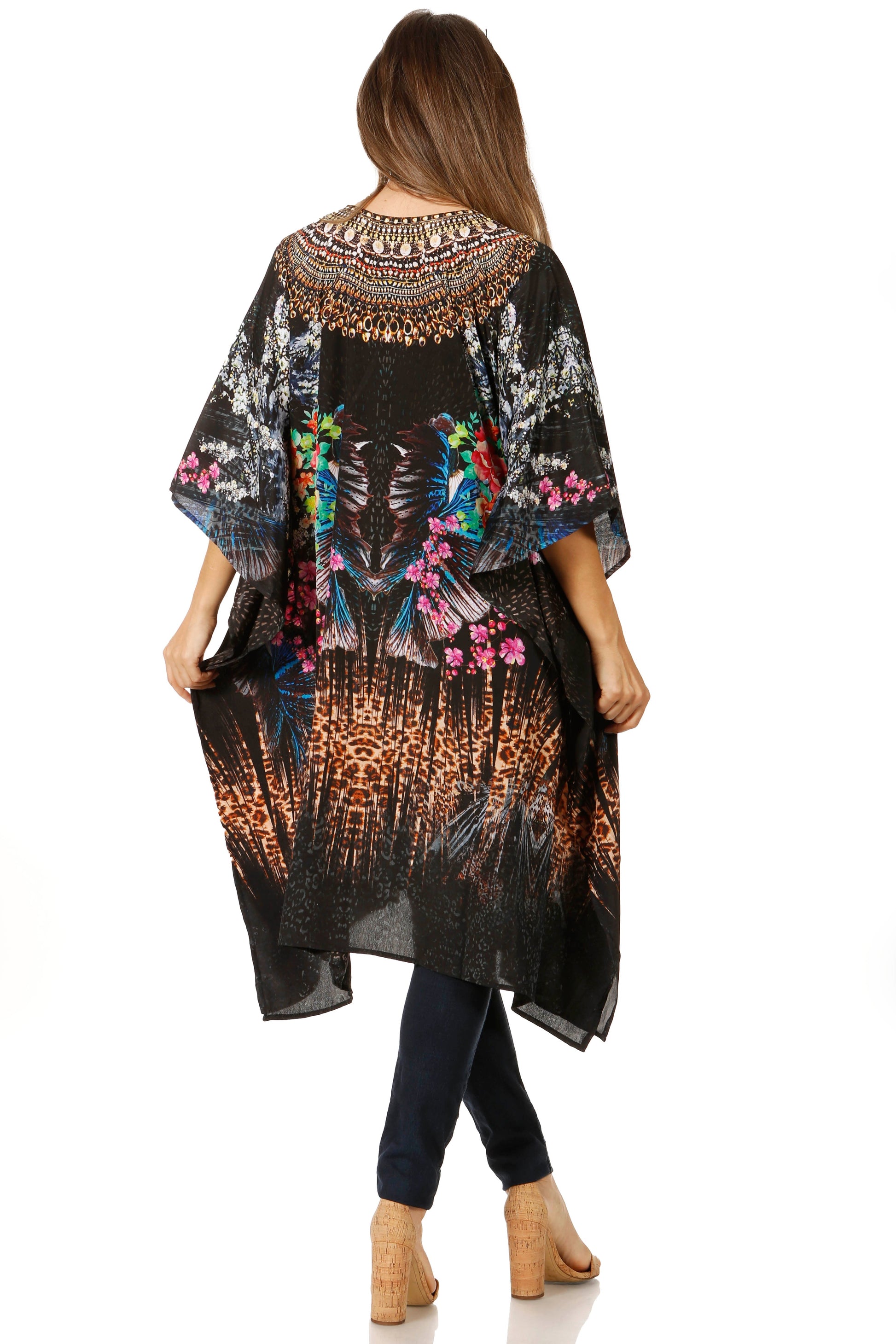 Sakkas Zeni Women's Short sleeve V-neck Summer Floral Print Caftan Dress Cover-up - Concordia Style Boutique