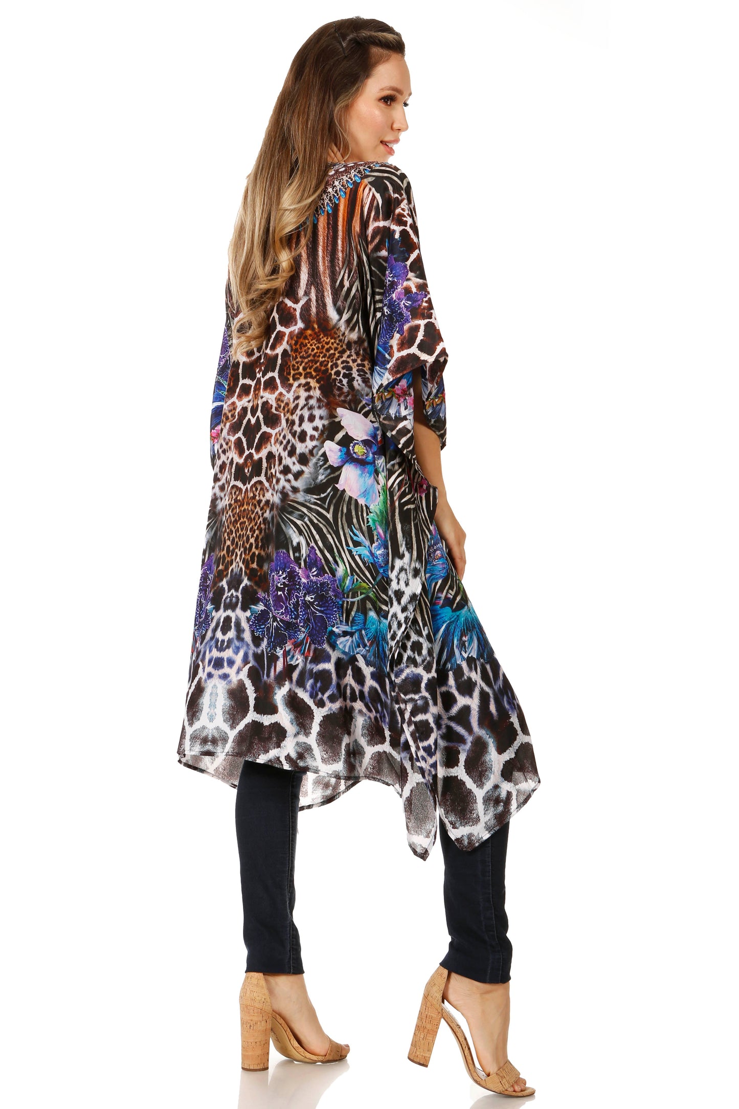 Sakkas Zeni Women's Short sleeve V-neck Summer Floral Print Caftan Dress Cover-up - Concordia Style Boutique