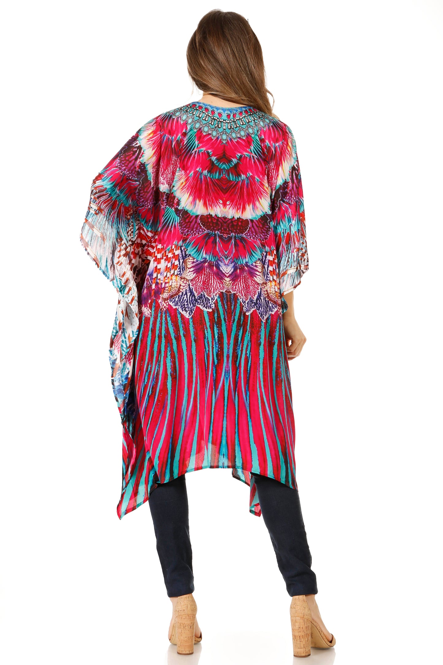 Sakkas Zeni Women's Short sleeve V-neck Summer Floral Print Caftan Dress Cover-up - Concordia Style Boutique