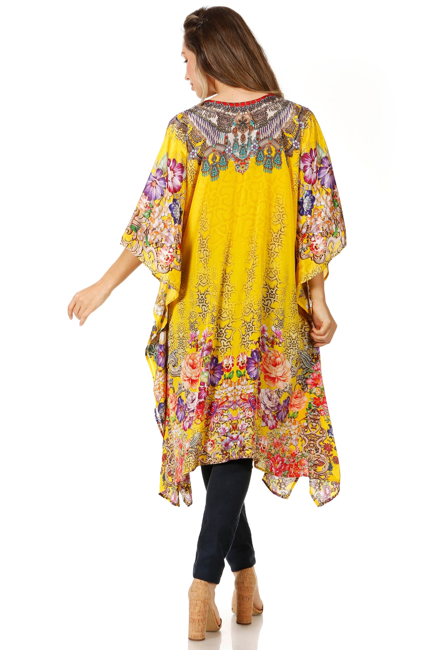 Sakkas Zeni Women's Short sleeve V-neck Summer Floral Print Caftan Dress Cover-up - Concordia Style Boutique
