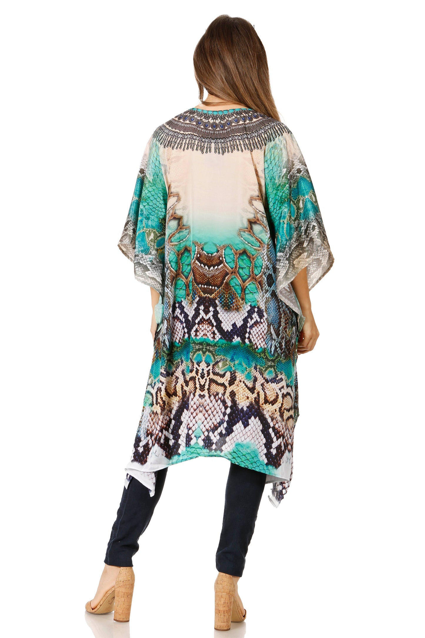 Sakkas Zeni Women's Short sleeve V-neck Summer Floral Print Caftan Dress Cover-up - Concordia Style Boutique