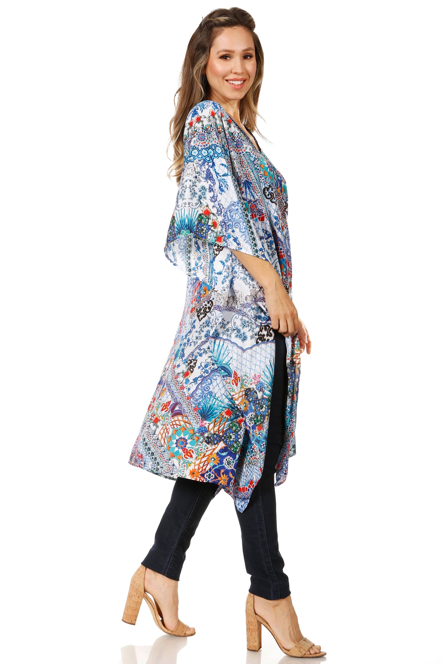 Sakkas Zeni Women's Short sleeve V-neck Summer Floral Print Caftan Dress Cover-up - Concordia Style Boutique