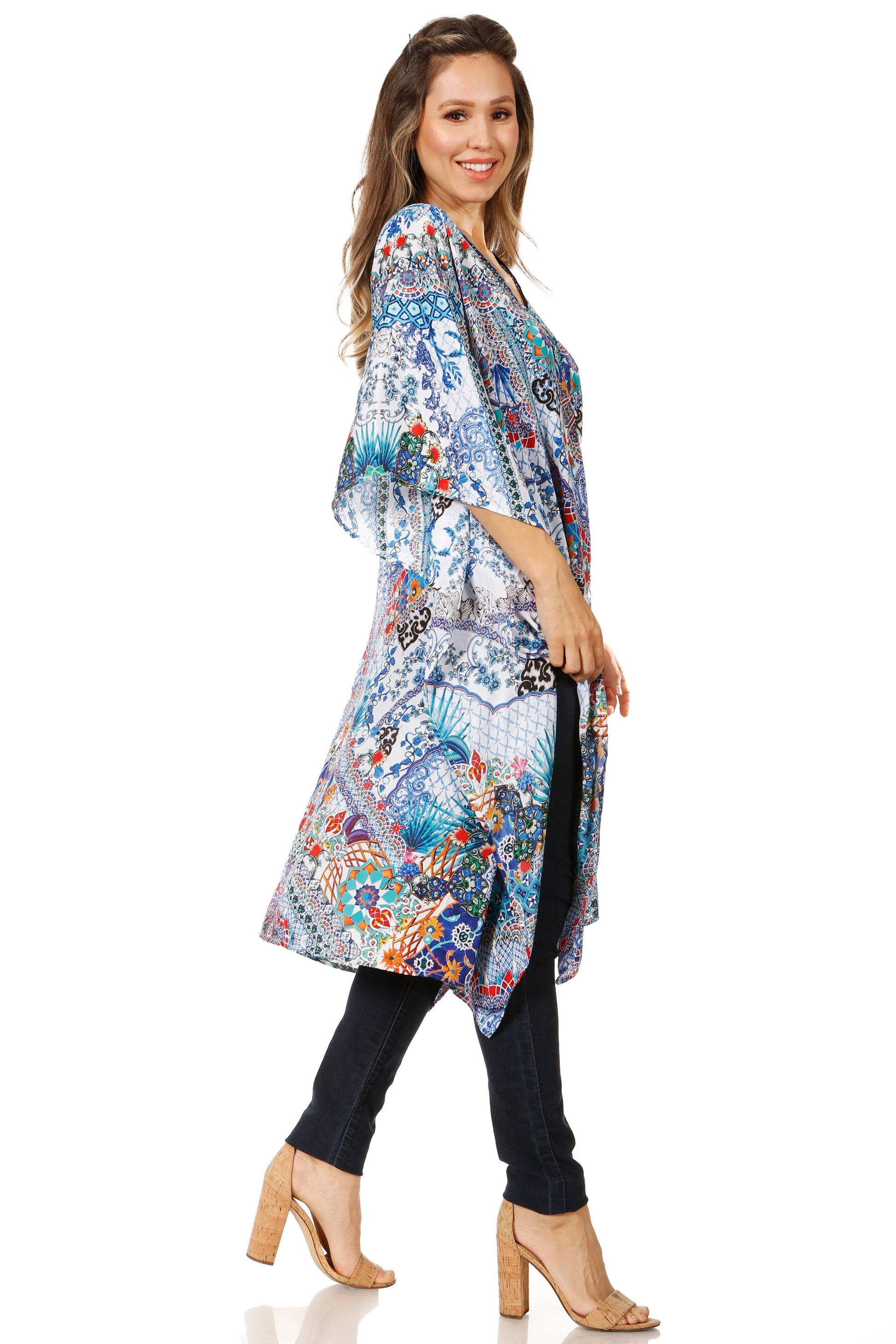 Sakkas Zeni Women's Short sleeve V-neck Summer Floral Print Caftan Dress Cover-up - Concordia Style Boutique