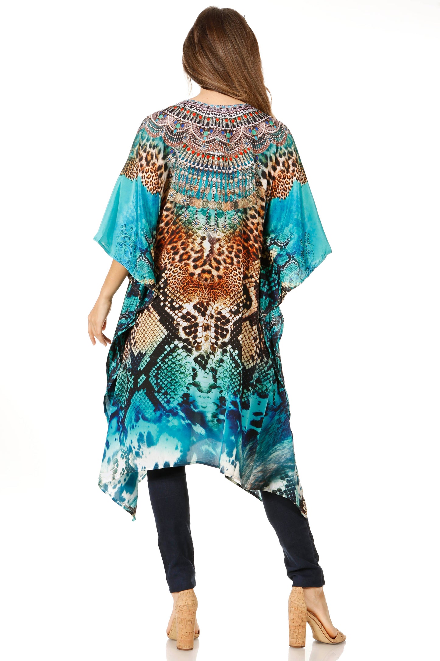 Sakkas Zeni Women's Short sleeve V-neck Summer Floral Print Caftan Dress Cover-up - Concordia Style Boutique