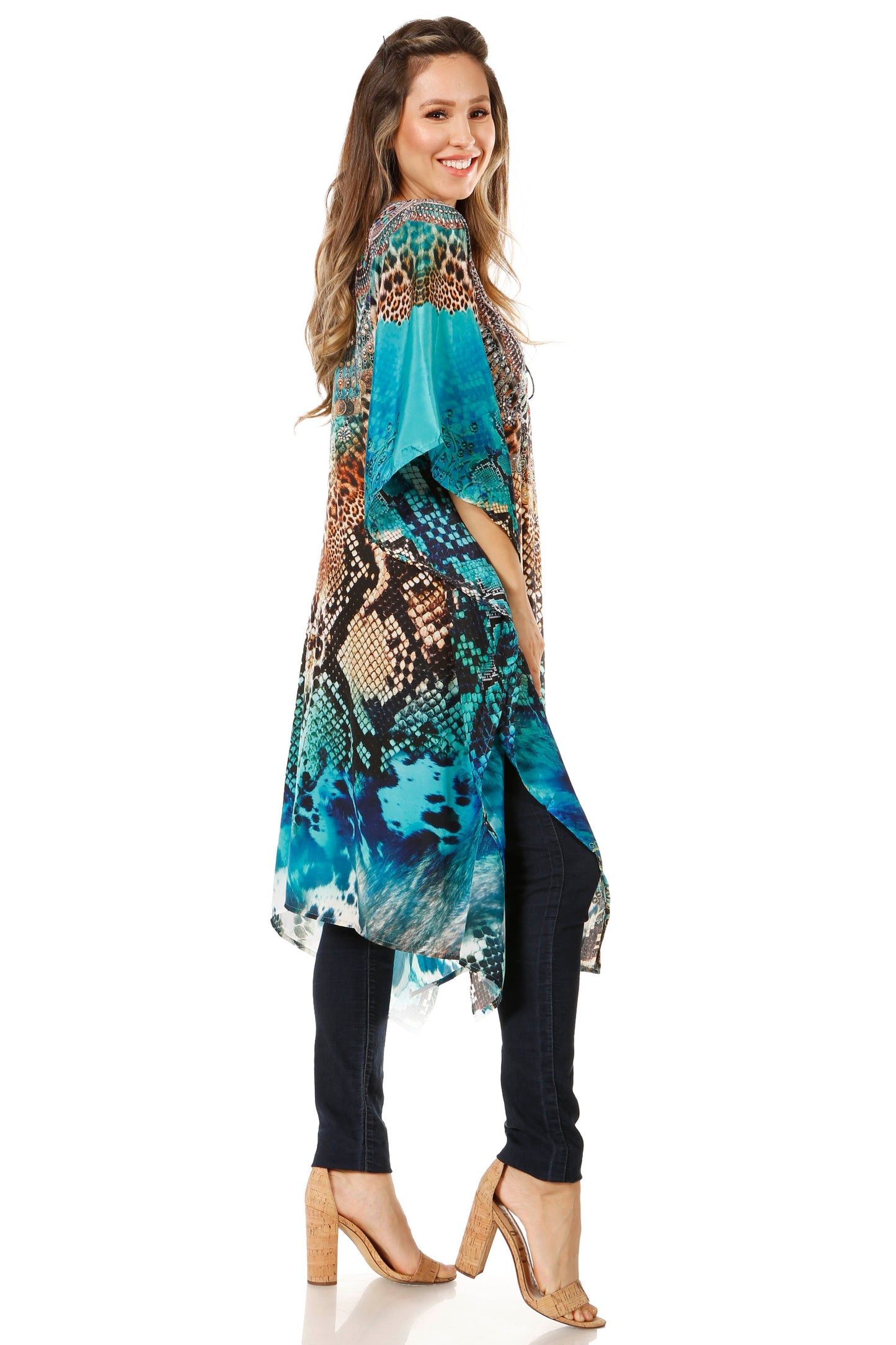 Sakkas Zeni Women's Short sleeve V-neck Summer Floral Print Caftan Dress Cover-up - Concordia Style Boutique