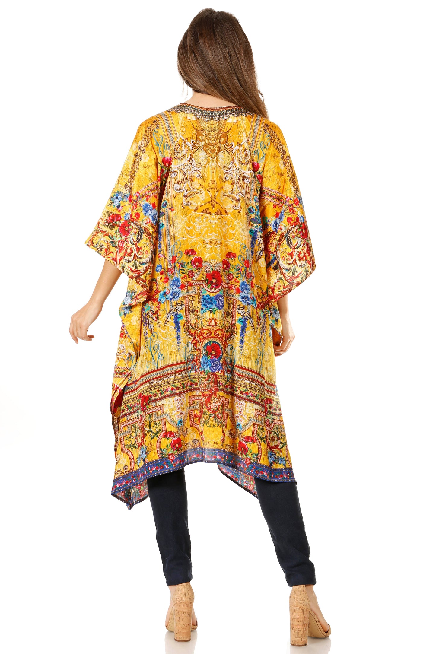 Sakkas Zeni Women's Short sleeve V-neck Summer Floral Print Caftan Dress Cover-up - Concordia Style Boutique
