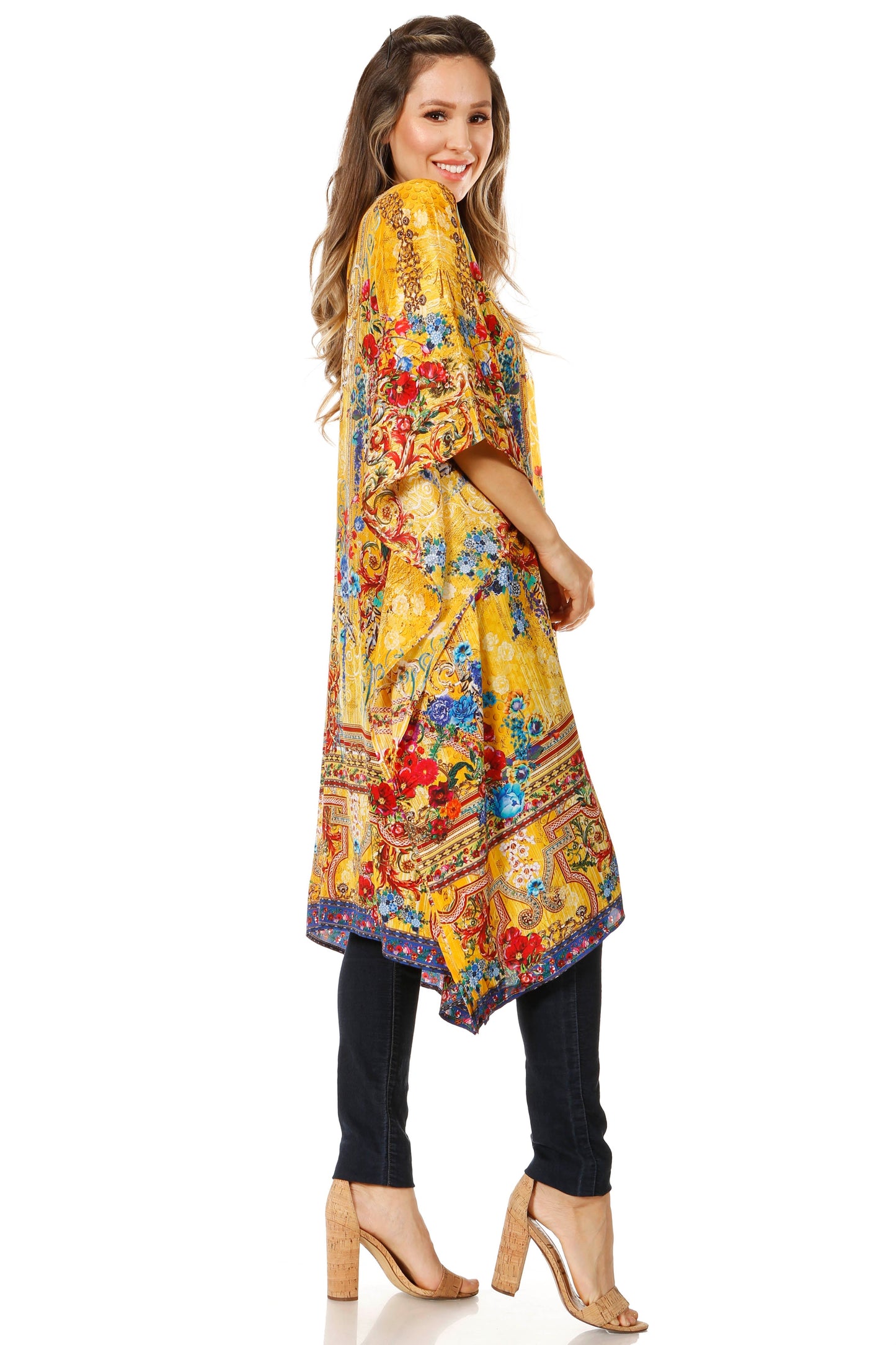 Sakkas Zeni Women's Short sleeve V-neck Summer Floral Print Caftan Dress Cover-up - Concordia Style Boutique