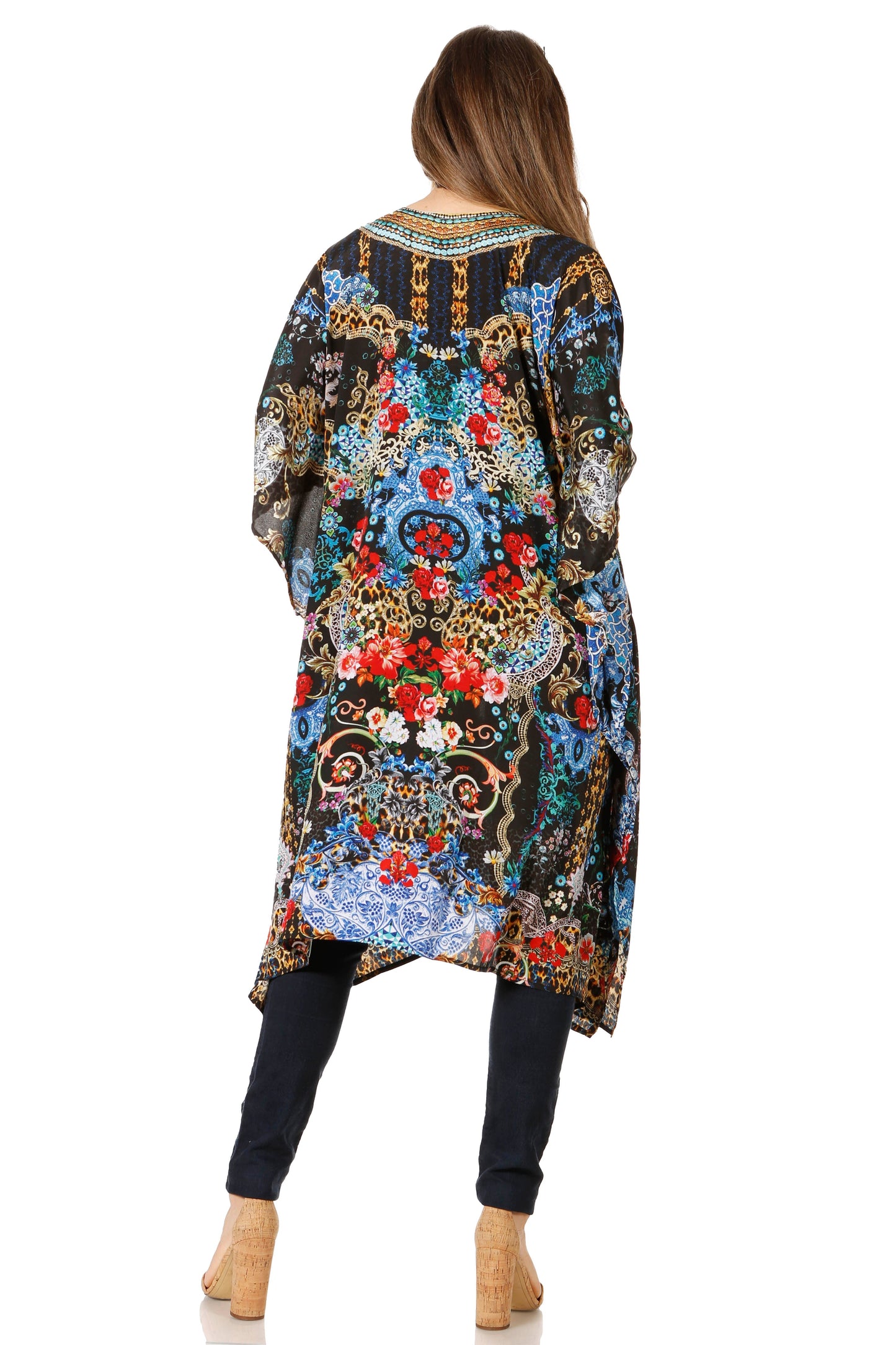 Sakkas Zeni Women's Short sleeve V-neck Summer Floral Print Caftan Dress Cover-up - Concordia Style Boutique