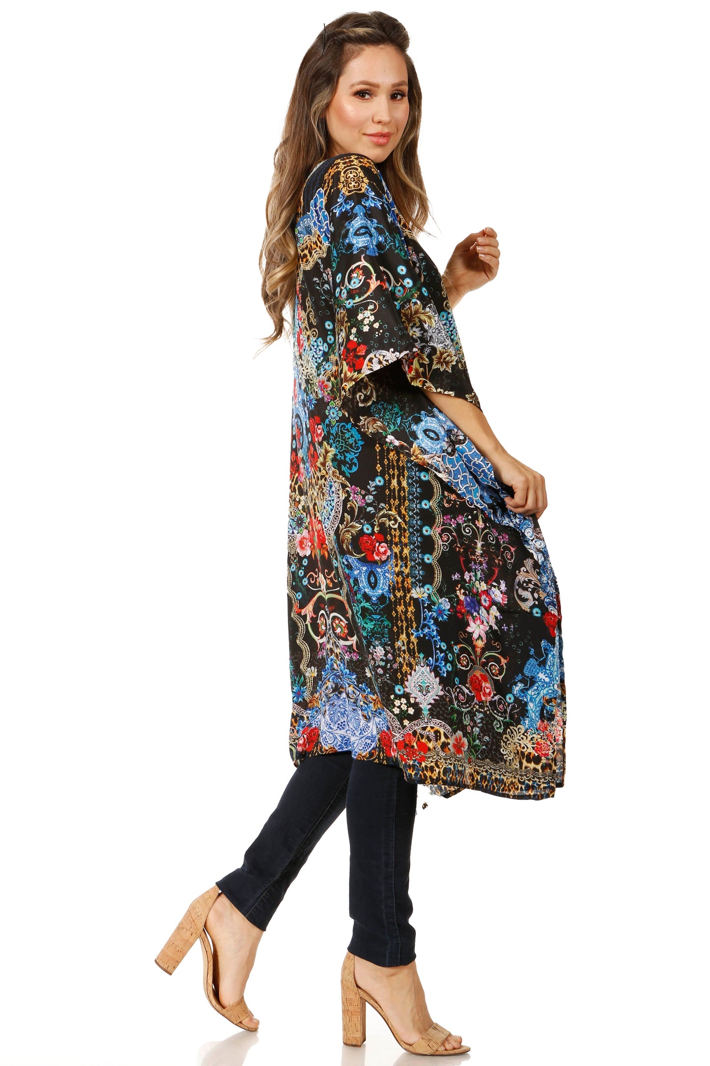 Sakkas Zeni Women's Short sleeve V-neck Summer Floral Print Caftan Dress Cover-up - Concordia Style Boutique