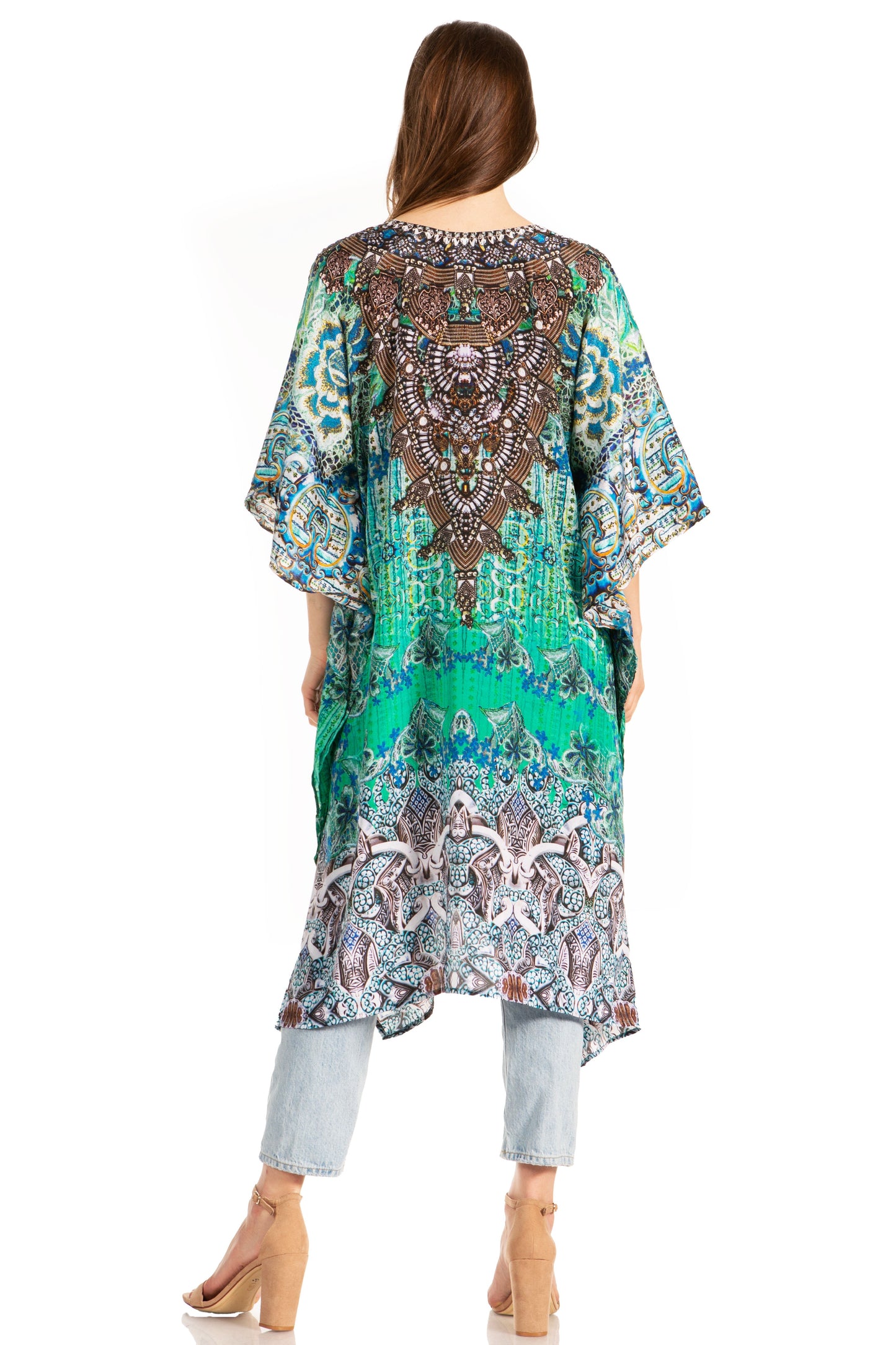 Sakkas Zeni Women's Short sleeve V-neck Summer Floral Print Caftan Dress Cover-up - Concordia Style Boutique