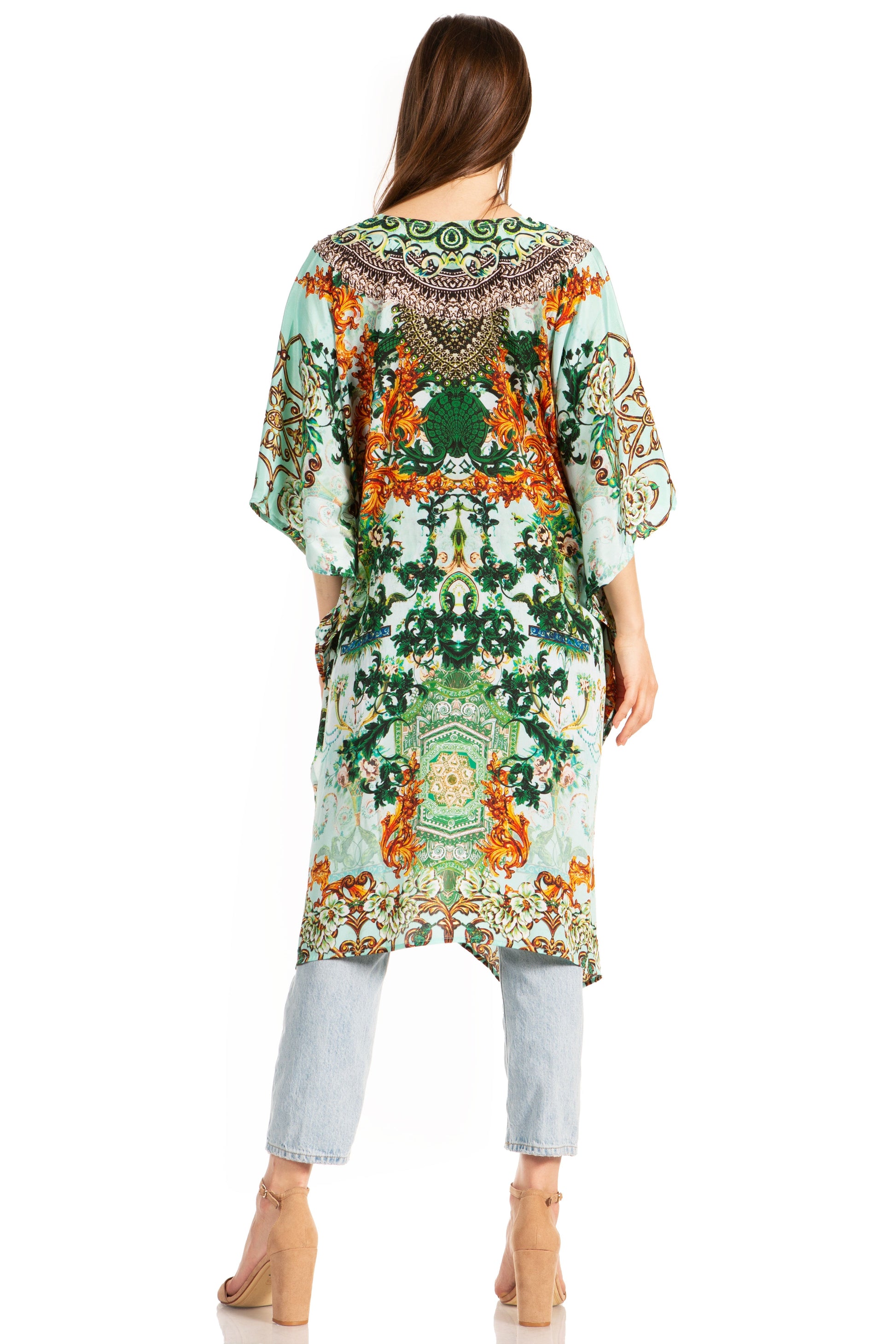 Sakkas Zeni Women's Short sleeve V-neck Summer Floral Print Caftan Dress Cover-up - Concordia Style Boutique