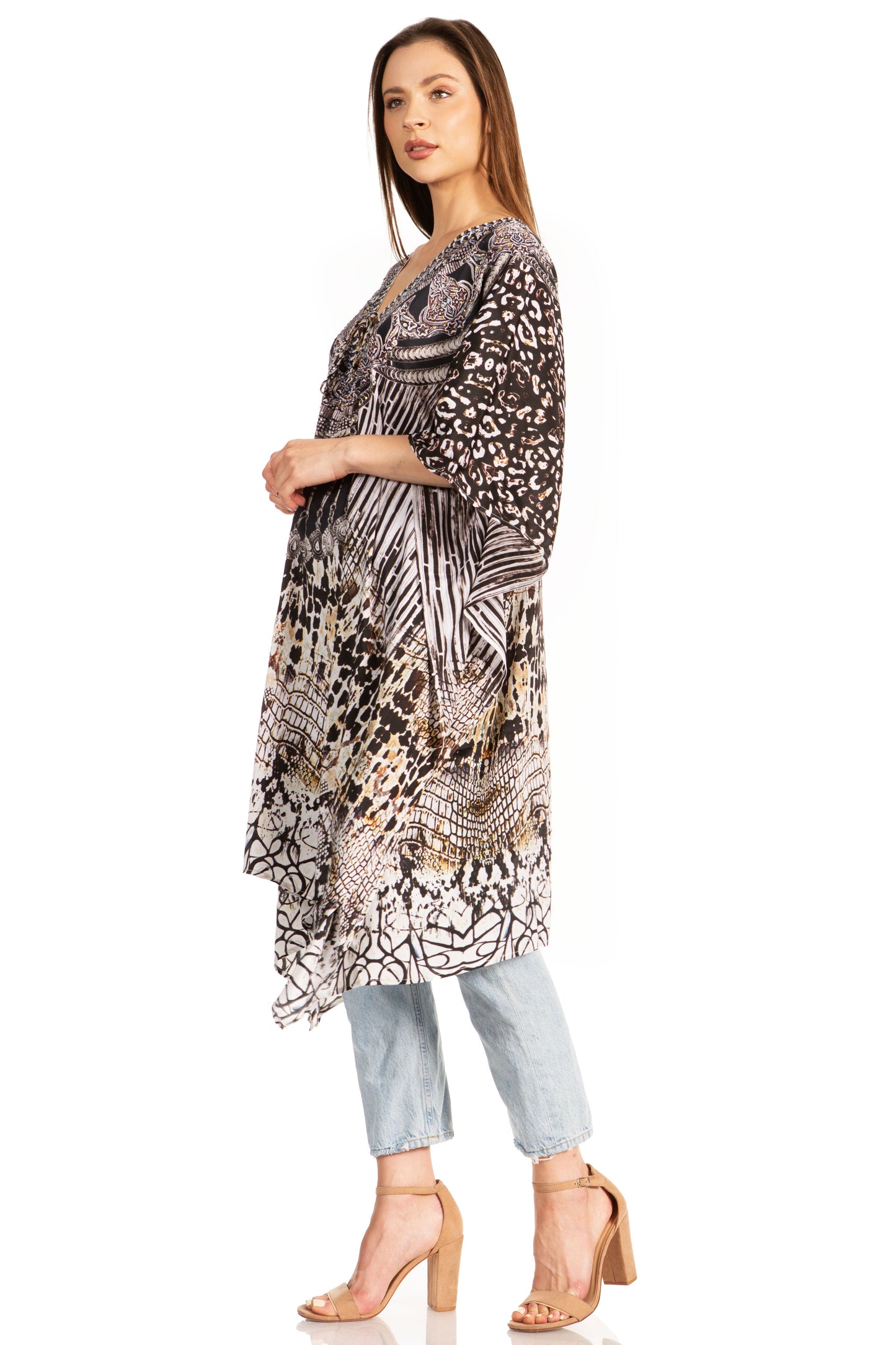 Sakkas Zeni Women's Short sleeve V-neck Summer Floral Print Caftan Dress Cover-up - Concordia Style Boutique