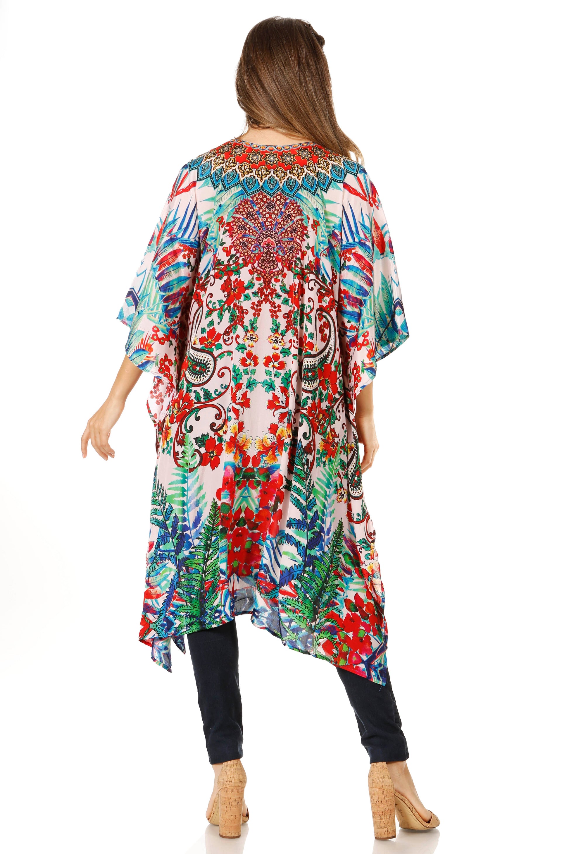 Sakkas Zeni Women's Short sleeve V-neck Summer Floral Print Caftan Dress Cover-up - Concordia Style Boutique