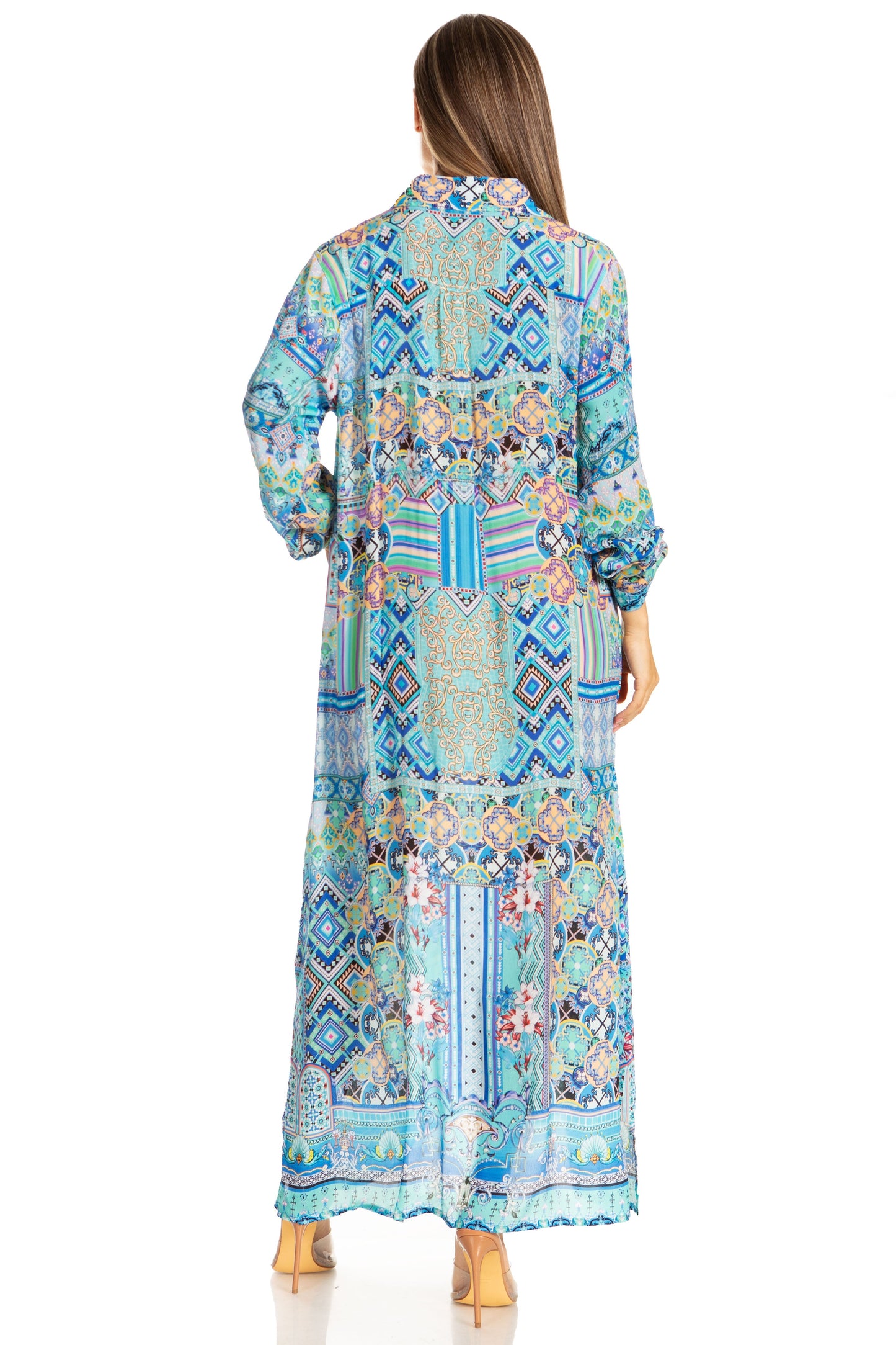 Sakkas Womens Long Sleeves Button Down Spring/Summer Maxi Shirt dress/Beachwear - Concordia Style Boutique