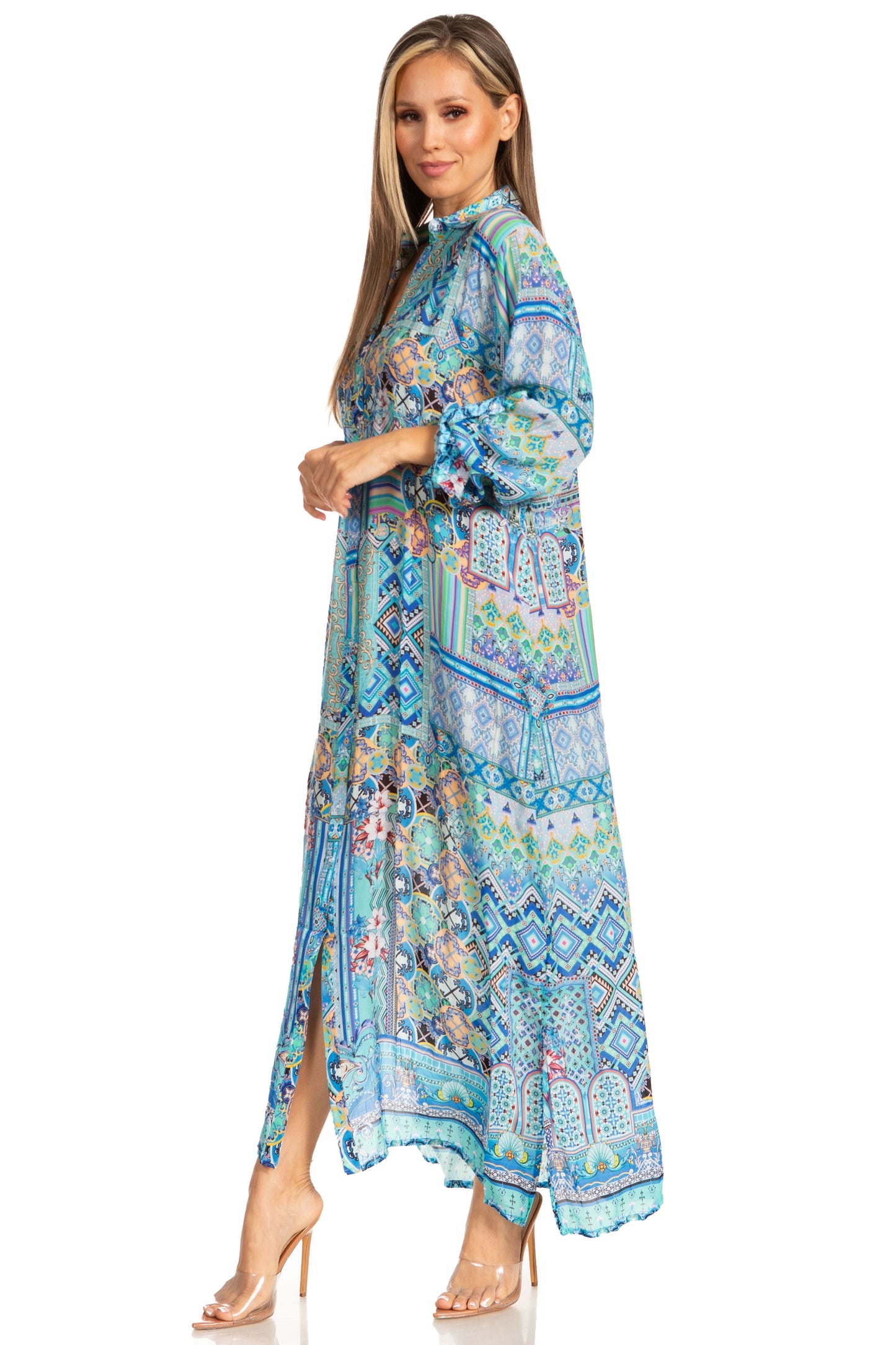 Sakkas Womens Long Sleeves Button Down Spring/Summer Maxi Shirt dress/Beachwear - Concordia Style Boutique