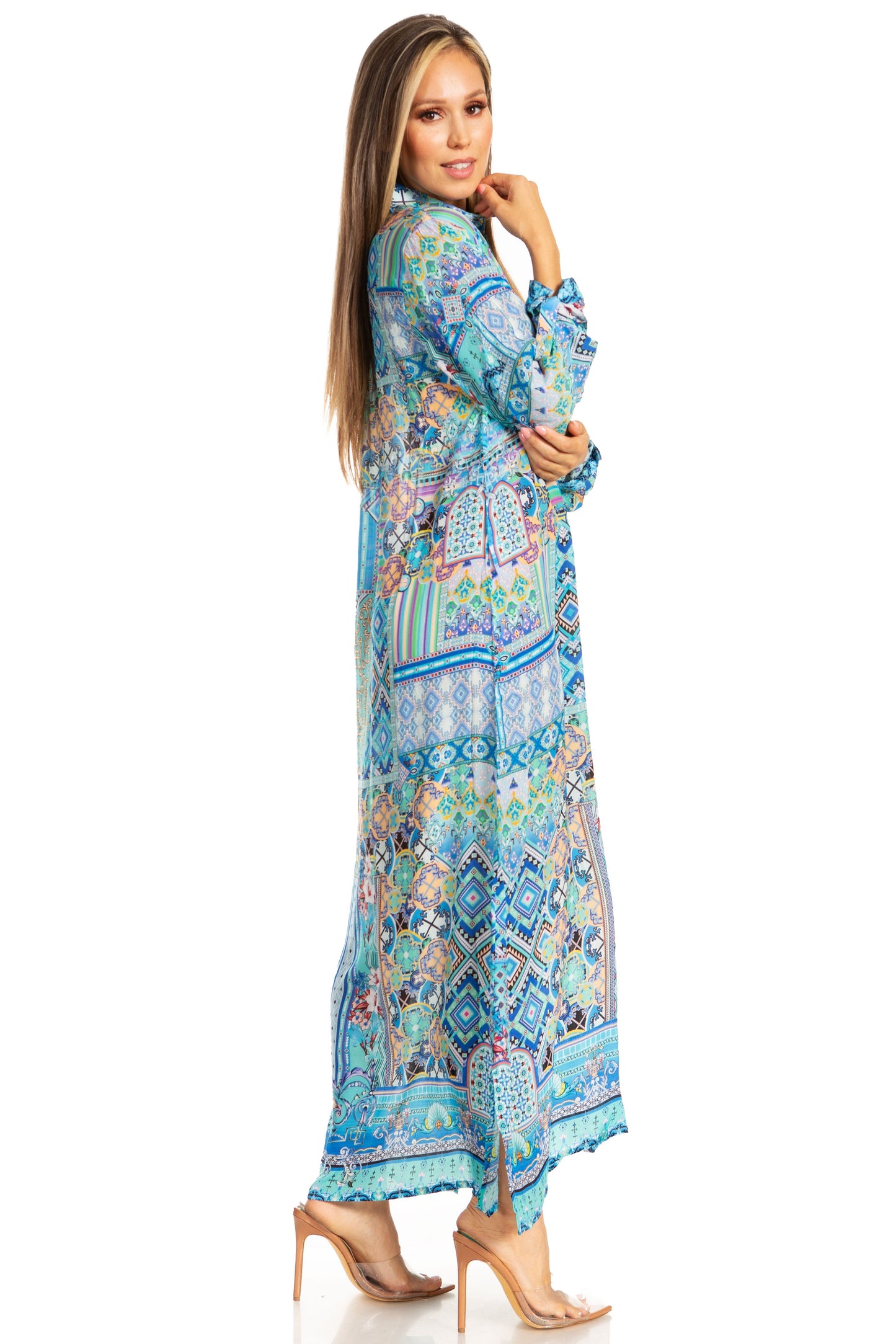 Sakkas Womens Long Sleeves Button Down Spring/Summer Maxi Shirt dress/Beachwear - Concordia Style Boutique