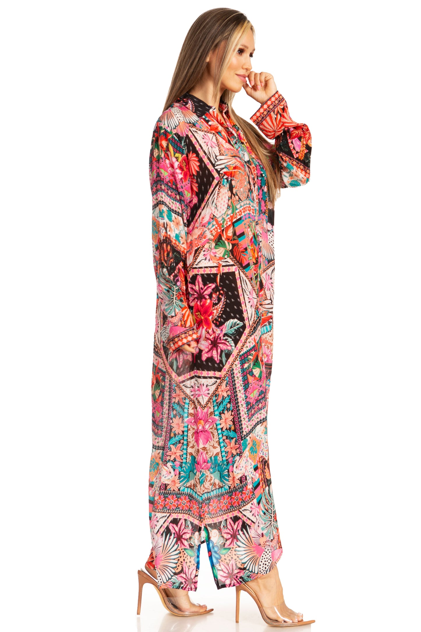 Sakkas Womens Long Sleeves Button Down Spring/Summer Maxi Shirt dress/Beachwear - Concordia Style Boutique
