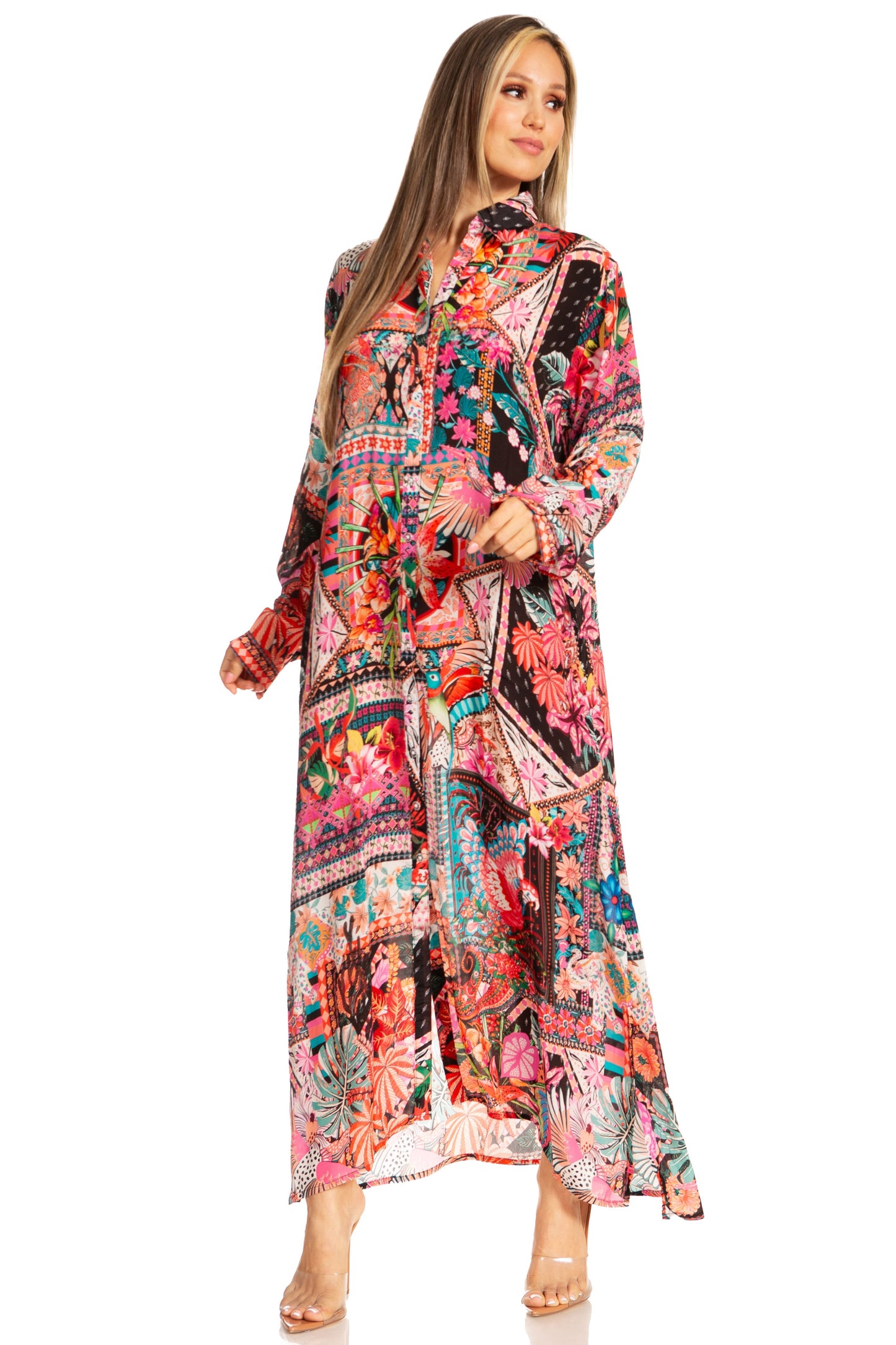 Sakkas Womens Long Sleeves Button Down Spring/Summer Maxi Shirt dress/Beachwear - Concordia Style Boutique