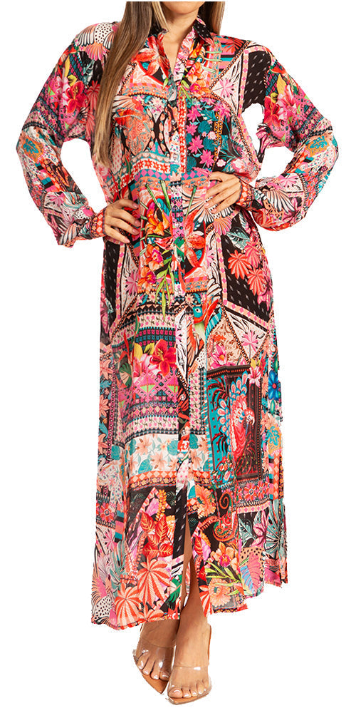 Sakkas Womens Long Sleeves Button Down Spring/Summer Maxi Shirt dress/Beachwear - Concordia Style Boutique
