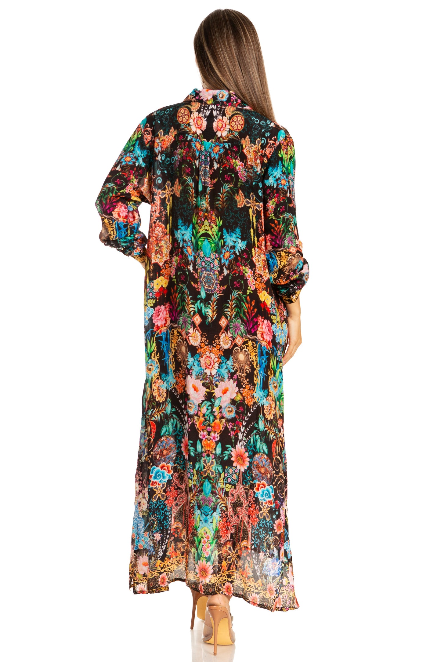Sakkas Womens Long Sleeves Button Down Spring/Summer Maxi Shirt dress/Beachwear - Concordia Style Boutique