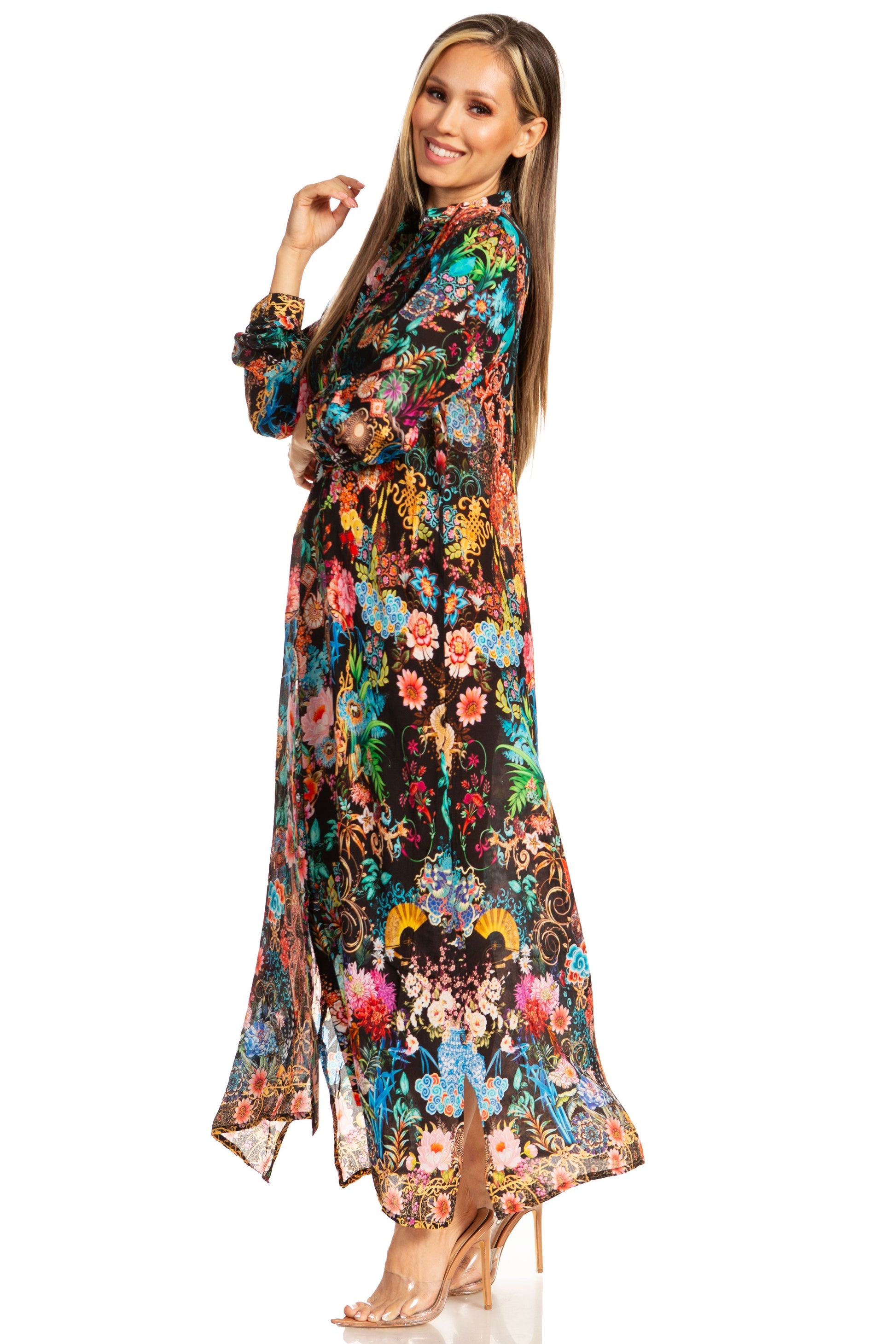 Sakkas Womens Long Sleeves Button Down Spring/Summer Maxi Shirt dress/Beachwear - Concordia Style Boutique