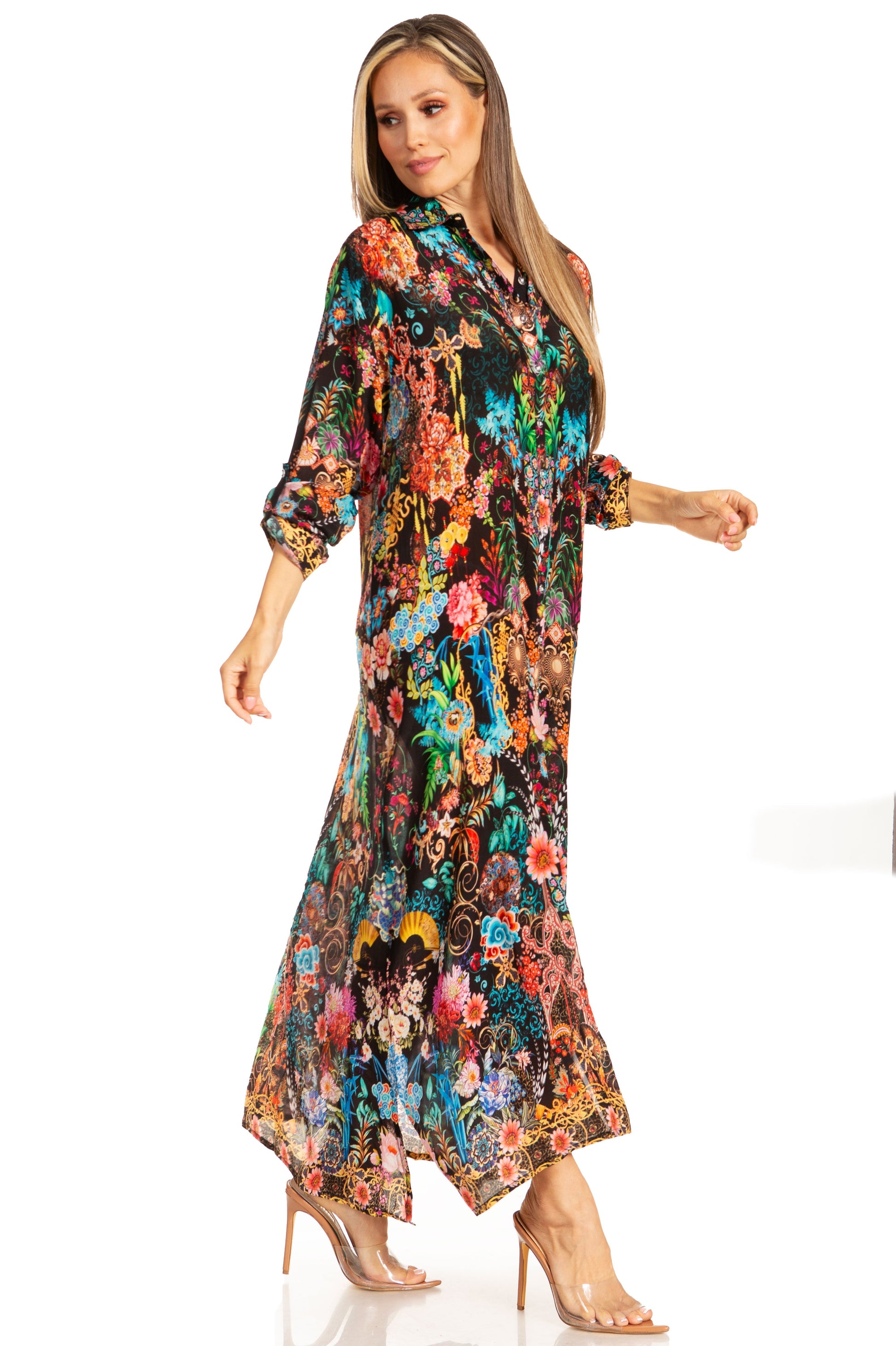 Sakkas Womens Long Sleeves Button Down Spring/Summer Maxi Shirt dress/Beachwear - Concordia Style Boutique