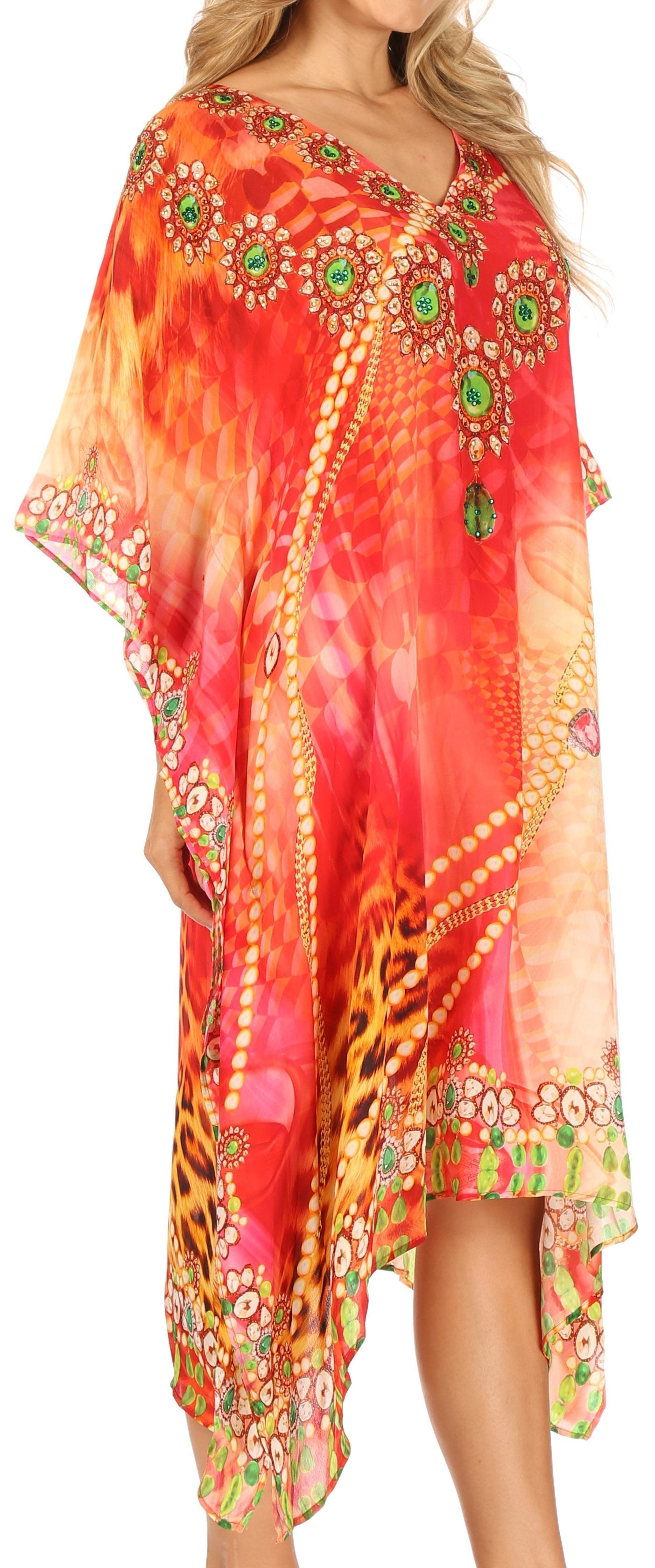 Sakkas MiuMiu Ligthweight Summer Printed Short Caftan Dress / Cover Up - Concordia Style Boutique