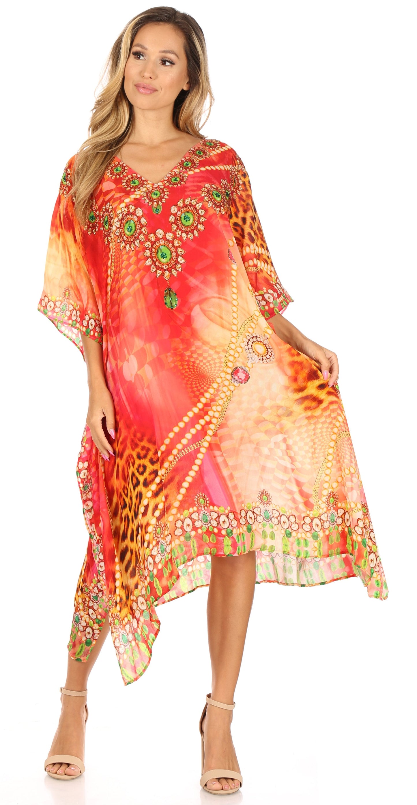 Sakkas MiuMiu Ligthweight Summer Printed Short Caftan Dress / Cover Up - Concordia Style Boutique