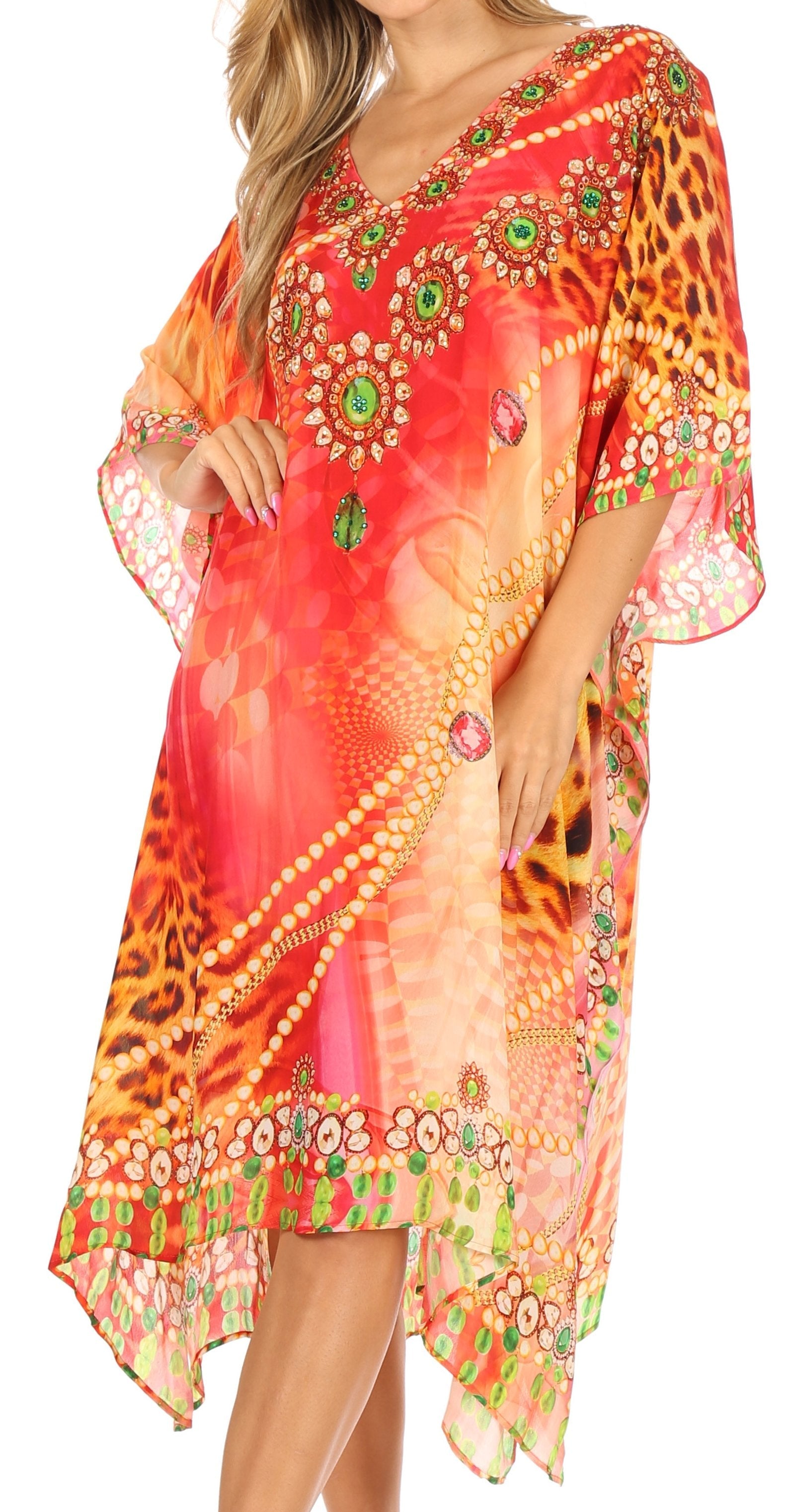 Sakkas MiuMiu Ligthweight Summer Printed Short Caftan Dress / Cover Up - Concordia Style Boutique