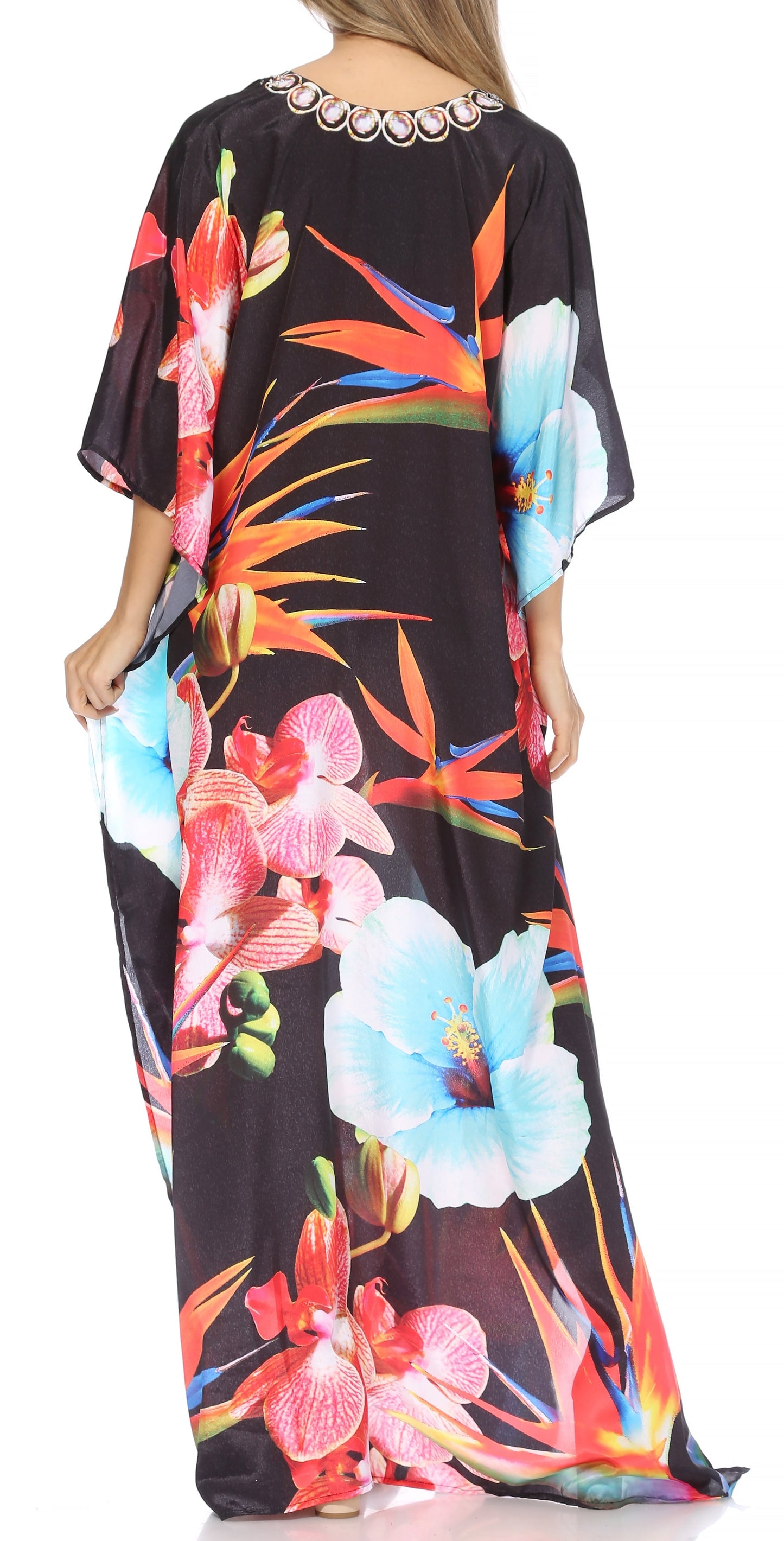 Sakkas Georgettina Flowy Rhinestone V Neck Long Caftan Dress/Cover Up - Concordia Style Boutique