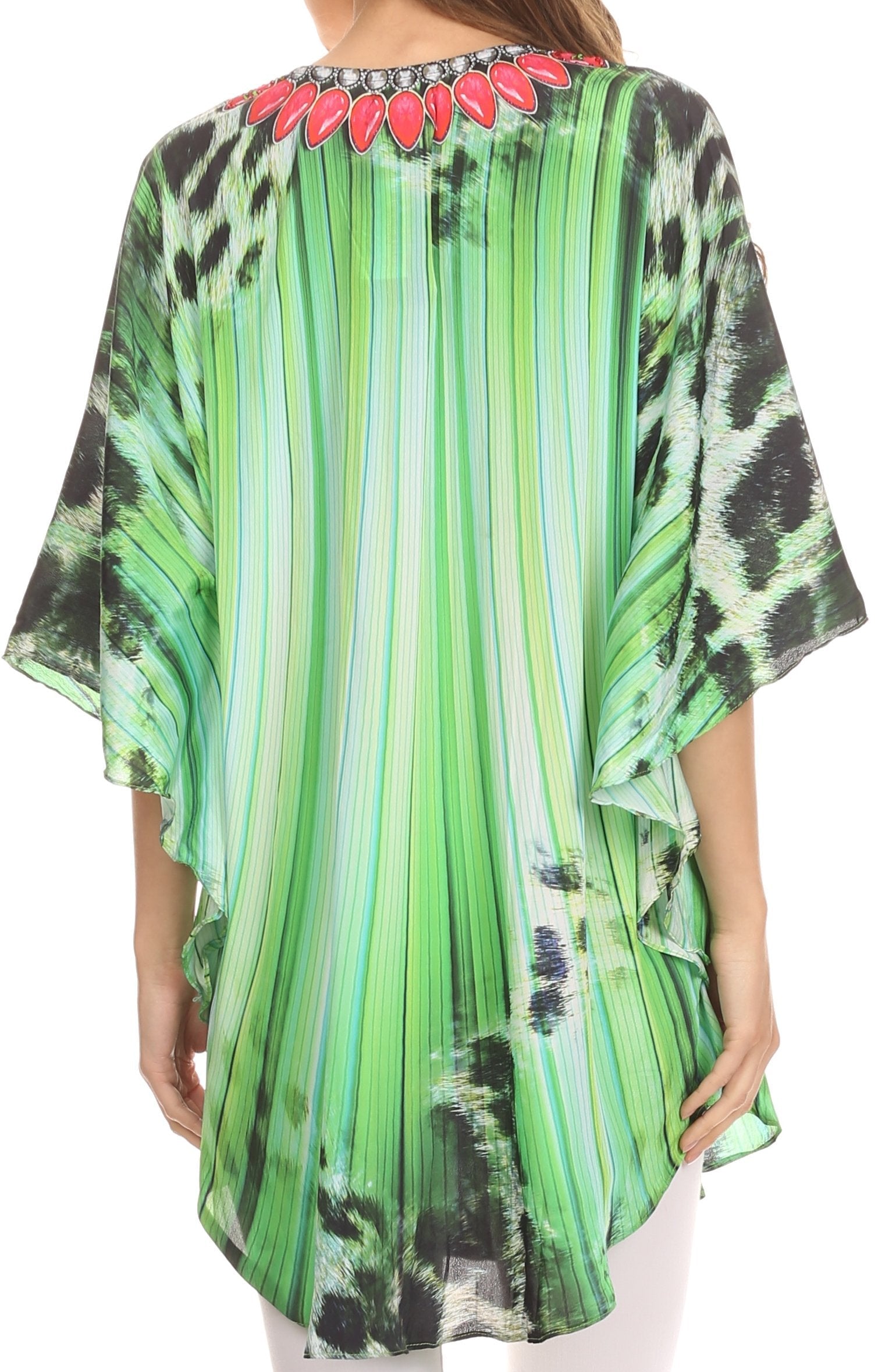 Sakkas Tallulah Wide Circle Blouse V Neck Top With Tassle Ties And Rhinestones - Concordia Style Boutique