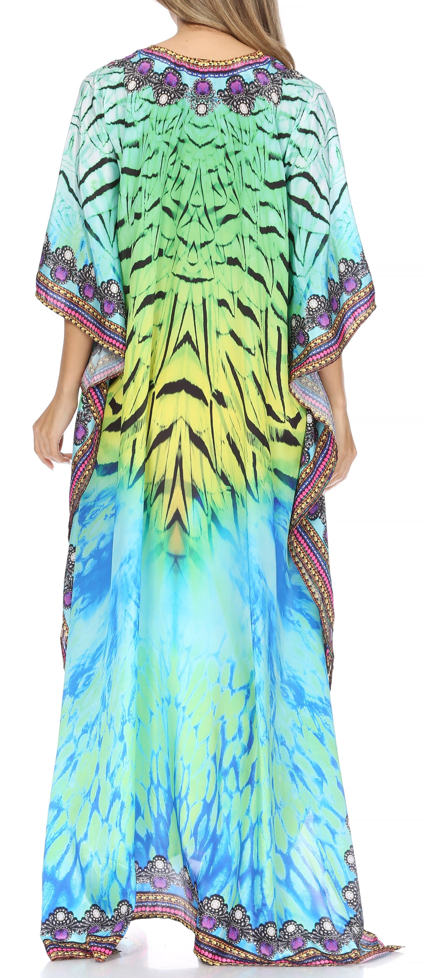 Sakkas Georgettina Flowy Rhinestone V Neck Long Caftan Dress/Cover Up - Concordia Style Boutique