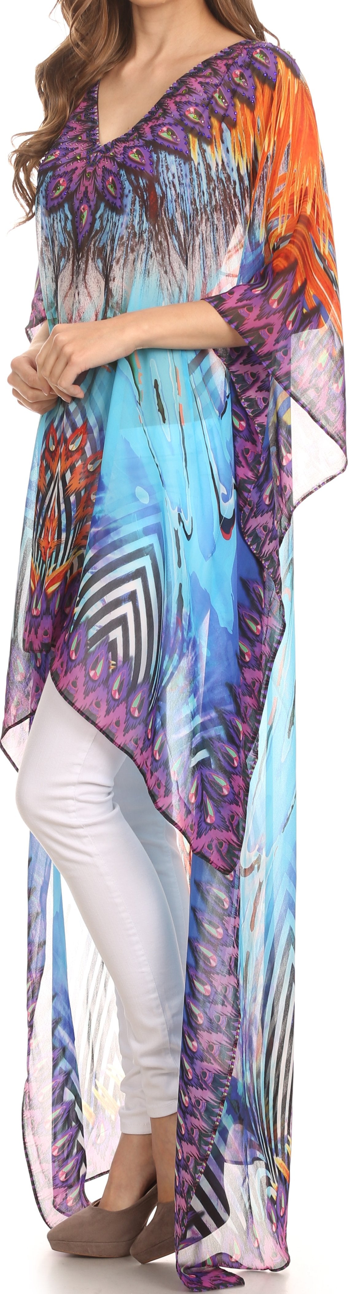 Sakkas Zeke Hi Low V-Neck Caftan Dress Printed Top Cover / Up - Concordia Style Boutique