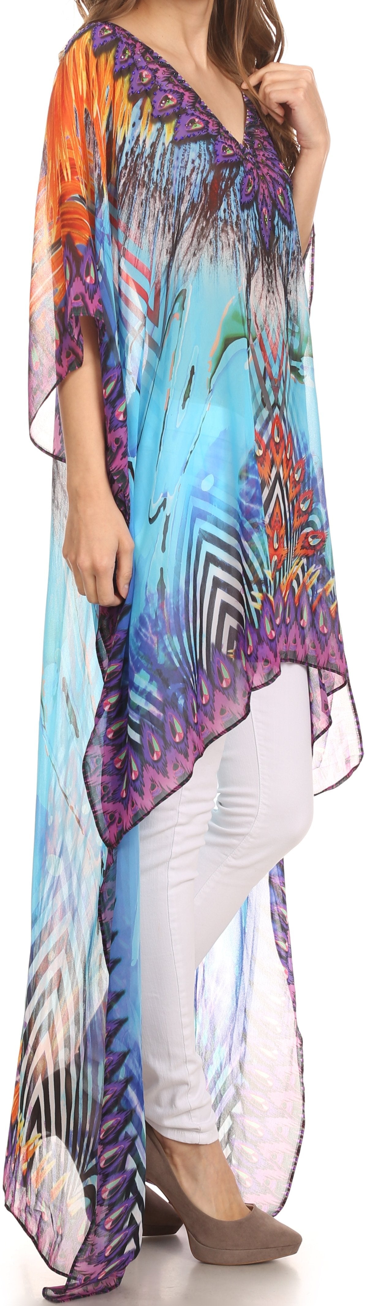 Sakkas Zeke Hi Low V-Neck Caftan Dress Printed Top Cover / Up - Concordia Style Boutique