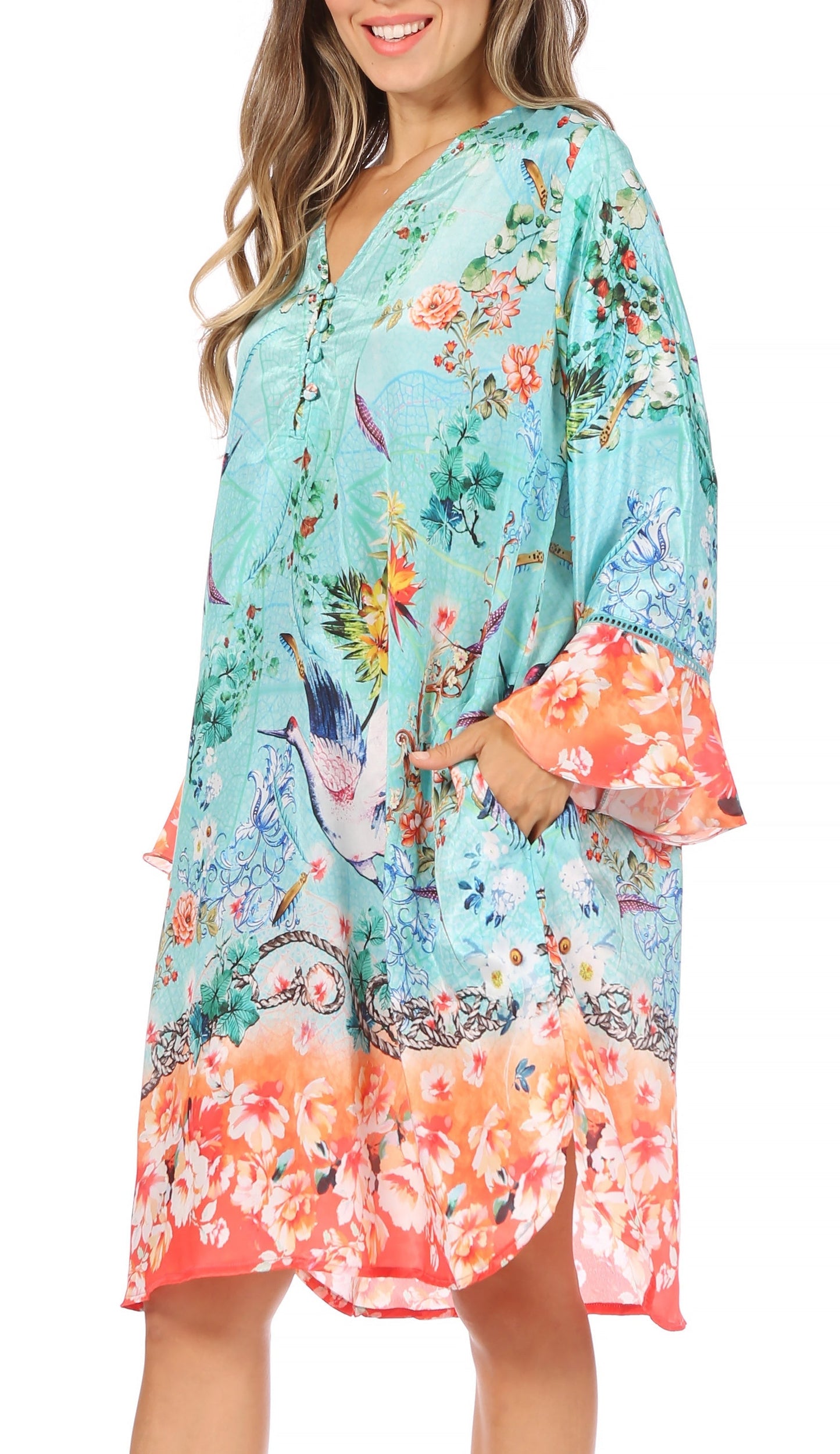 Sakkas Ximena Women's Floral Boho Cocktail Dress Tunic Cover-up V neck Summer - Concordia Style Boutique