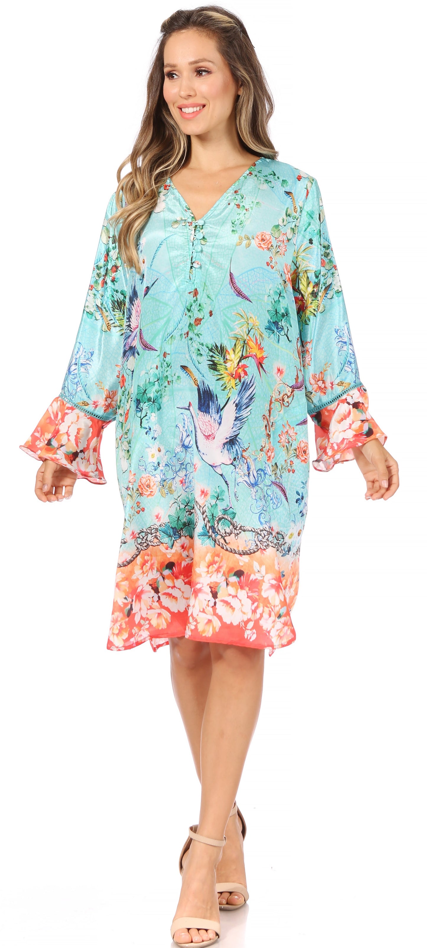 Sakkas Ximena Women's Floral Boho Cocktail Dress Tunic Cover-up V neck Summer - Concordia Style Boutique