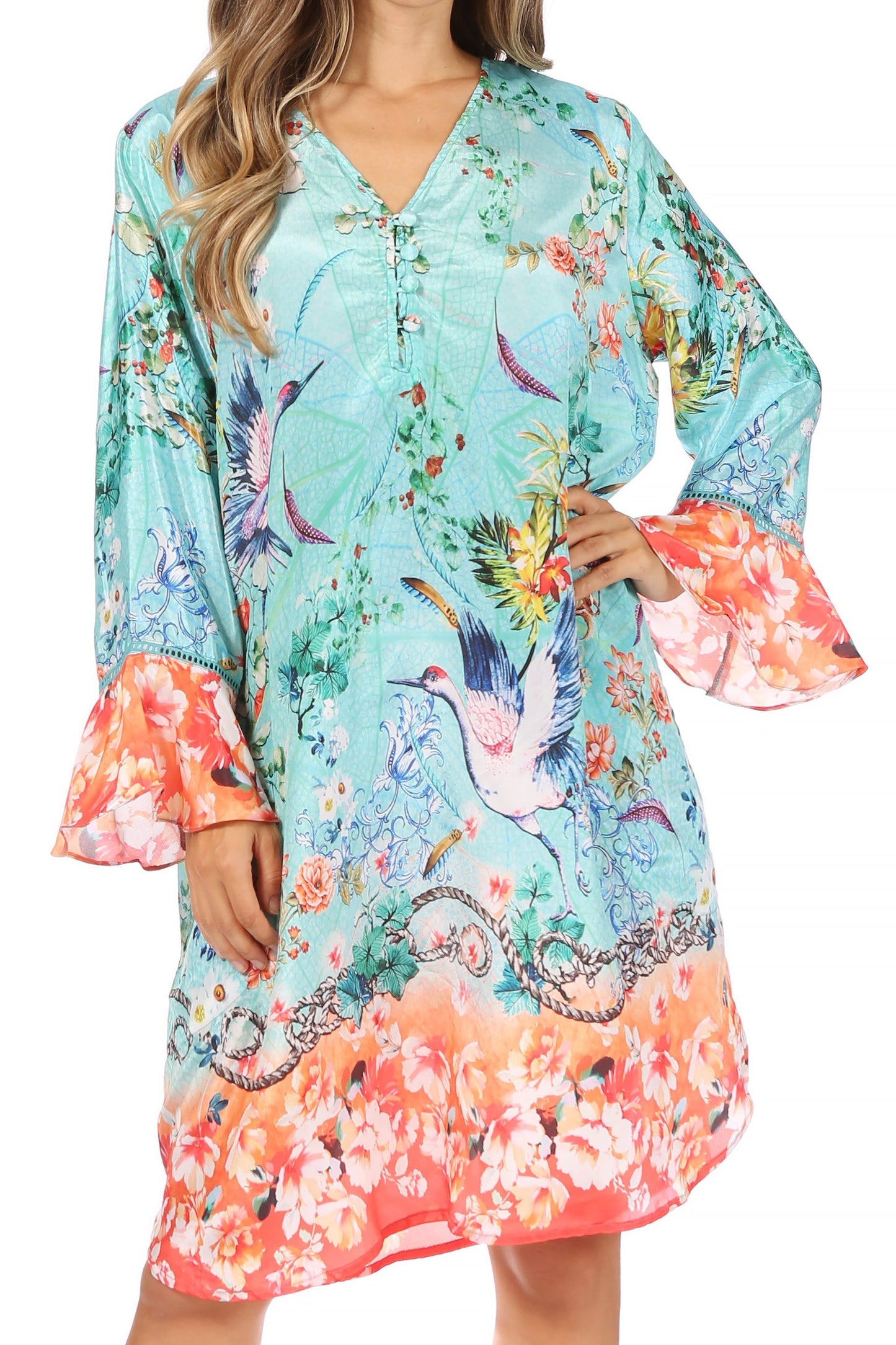 Sakkas Ximena Women's Floral Boho Cocktail Dress Tunic Cover-up V neck Summer - Concordia Style Boutique