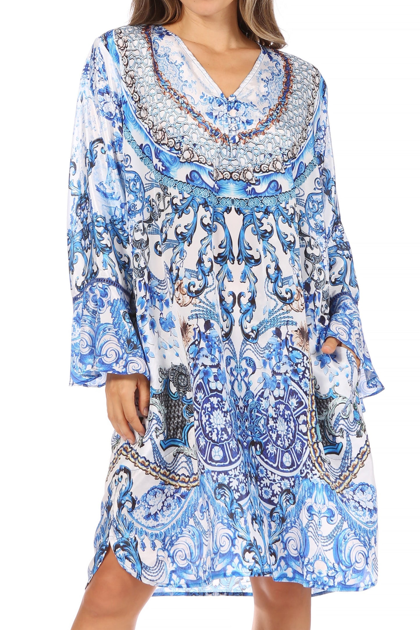 Sakkas Ximena Women's Floral Boho Cocktail Dress Tunic Cover-up V neck Summer - Concordia Style Boutique