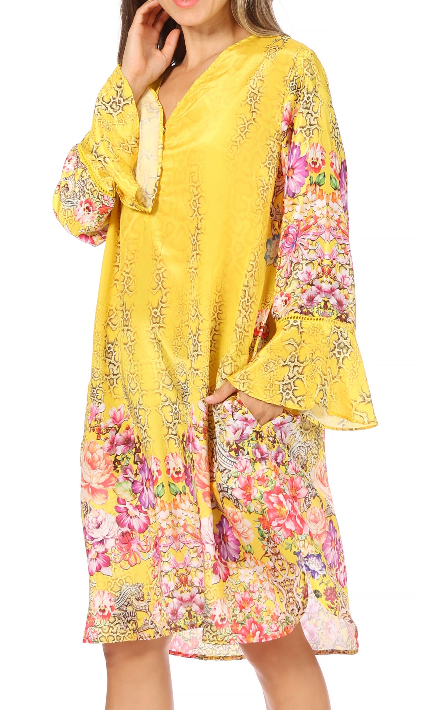 Sakkas Ximena Women's Floral Boho Cocktail Dress Tunic Cover-up V neck Summer - Concordia Style Boutique